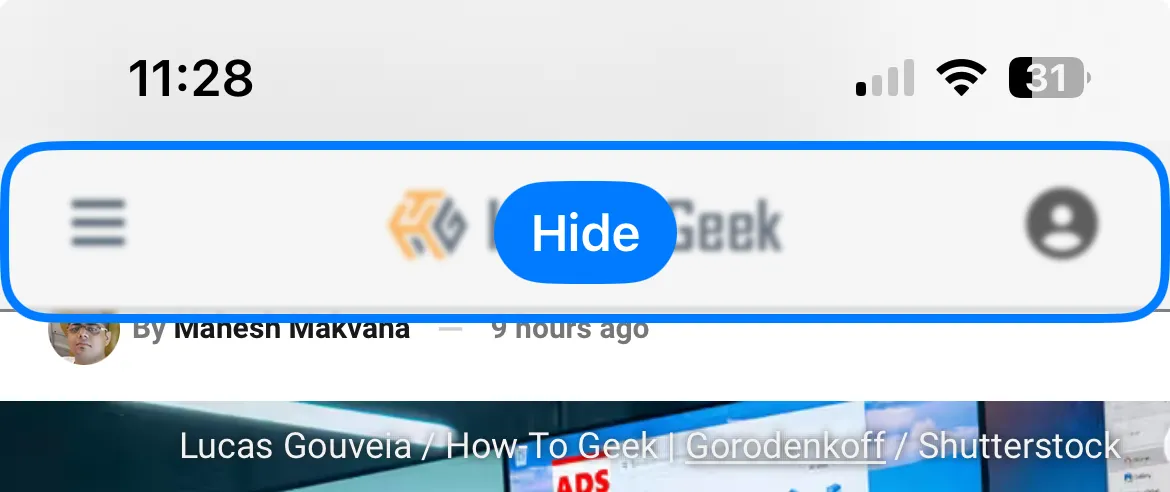 Ẩn một yếu tố trên trang web bằng Distraction Control của Safari iOS 18