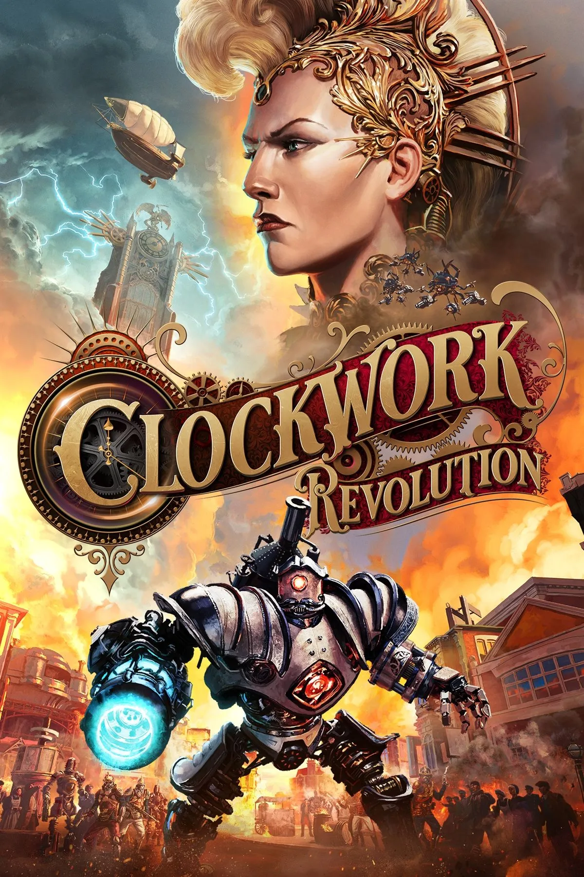 Ảnh bìa chính thức của game RPG steampunk Clockwork Revolution.