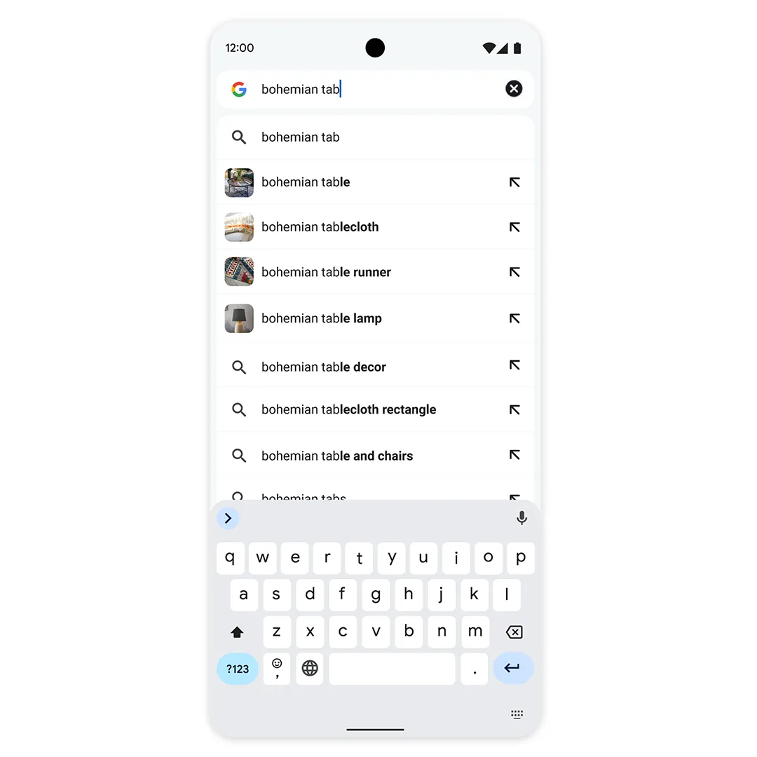 Ảnh chụp màn hình Chrome trên điện thoại Android hiển thị nhiều hình ảnh cho các gợi ý tìm kiếm khác nhau.