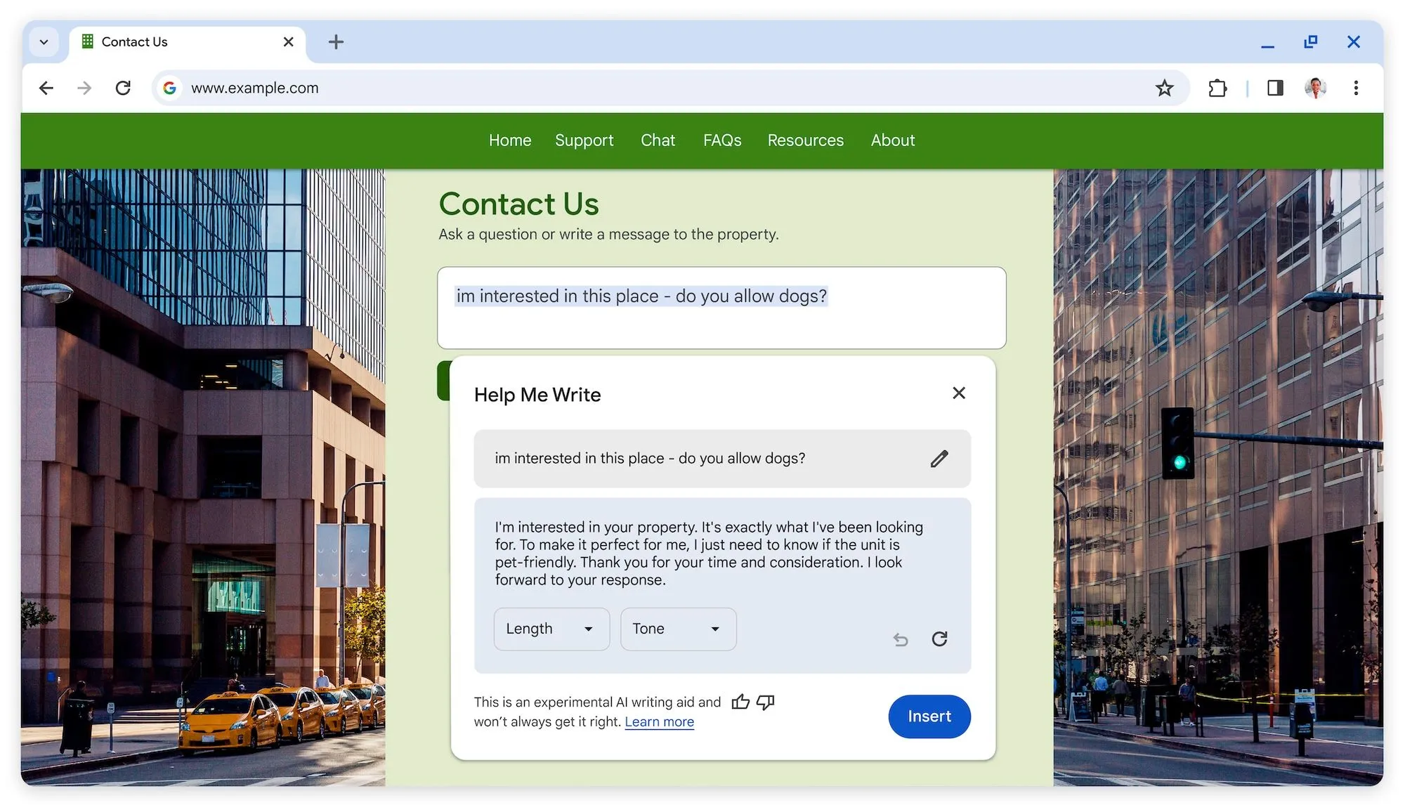 Ảnh chụp màn hình tính năng 'Help Me Write' của Chrome đang tạo đoạn văn bản nháp dựa trên gợi ý của người dùng, thể hiện trợ lý viết AI.