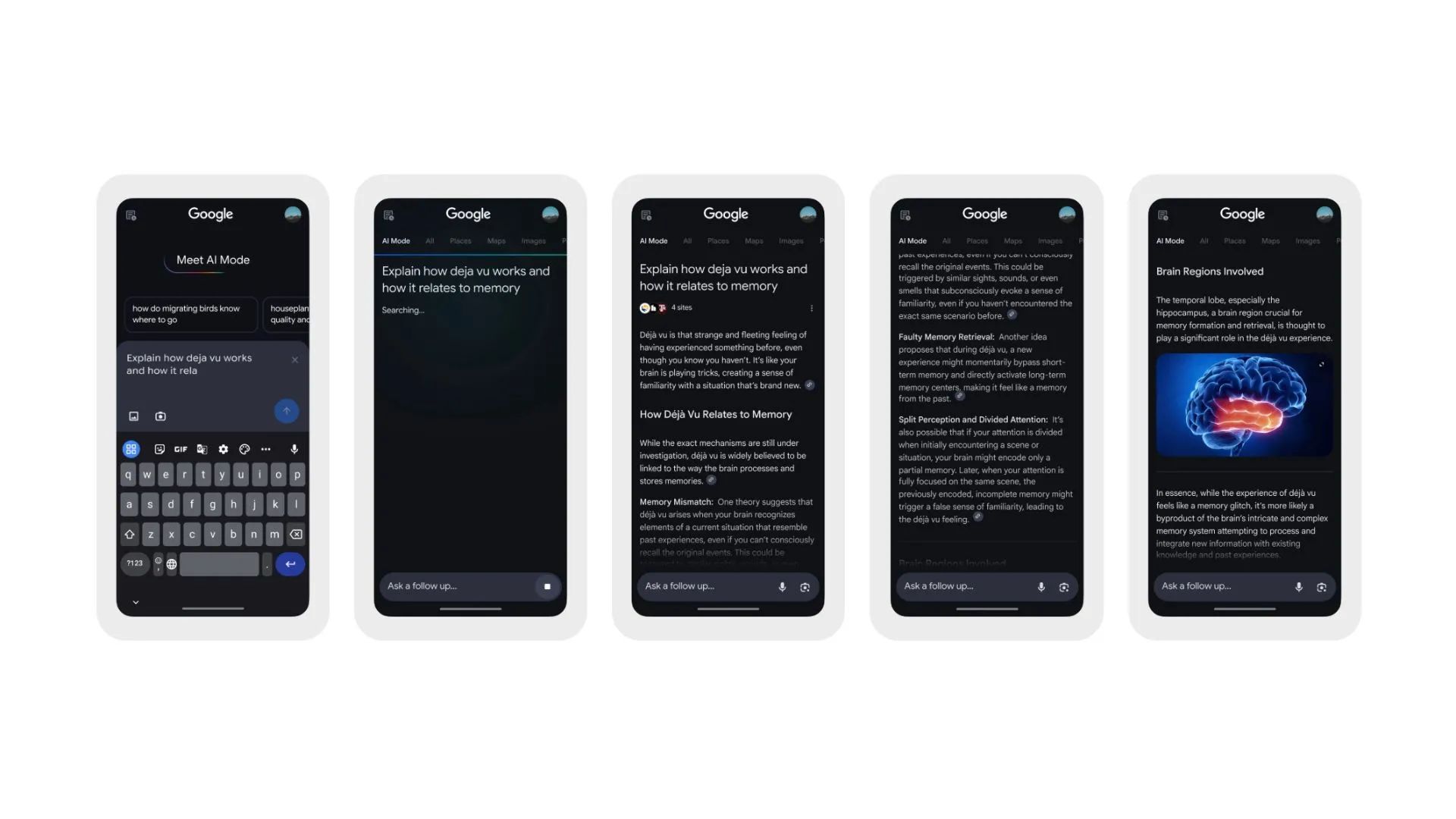 Bản xem trước giao diện &quot;AI Mode&quot; của Google Search, minh họa cách AI cung cấp các câu trả lời chi tiết và toàn diện cho truy vấn của người dùng.