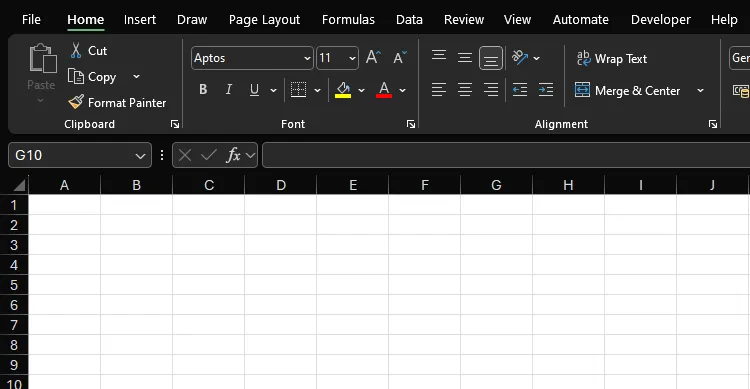 Bảng tính Excel ở chế độ sáng trong chủ đề &quot;Black&quot;
