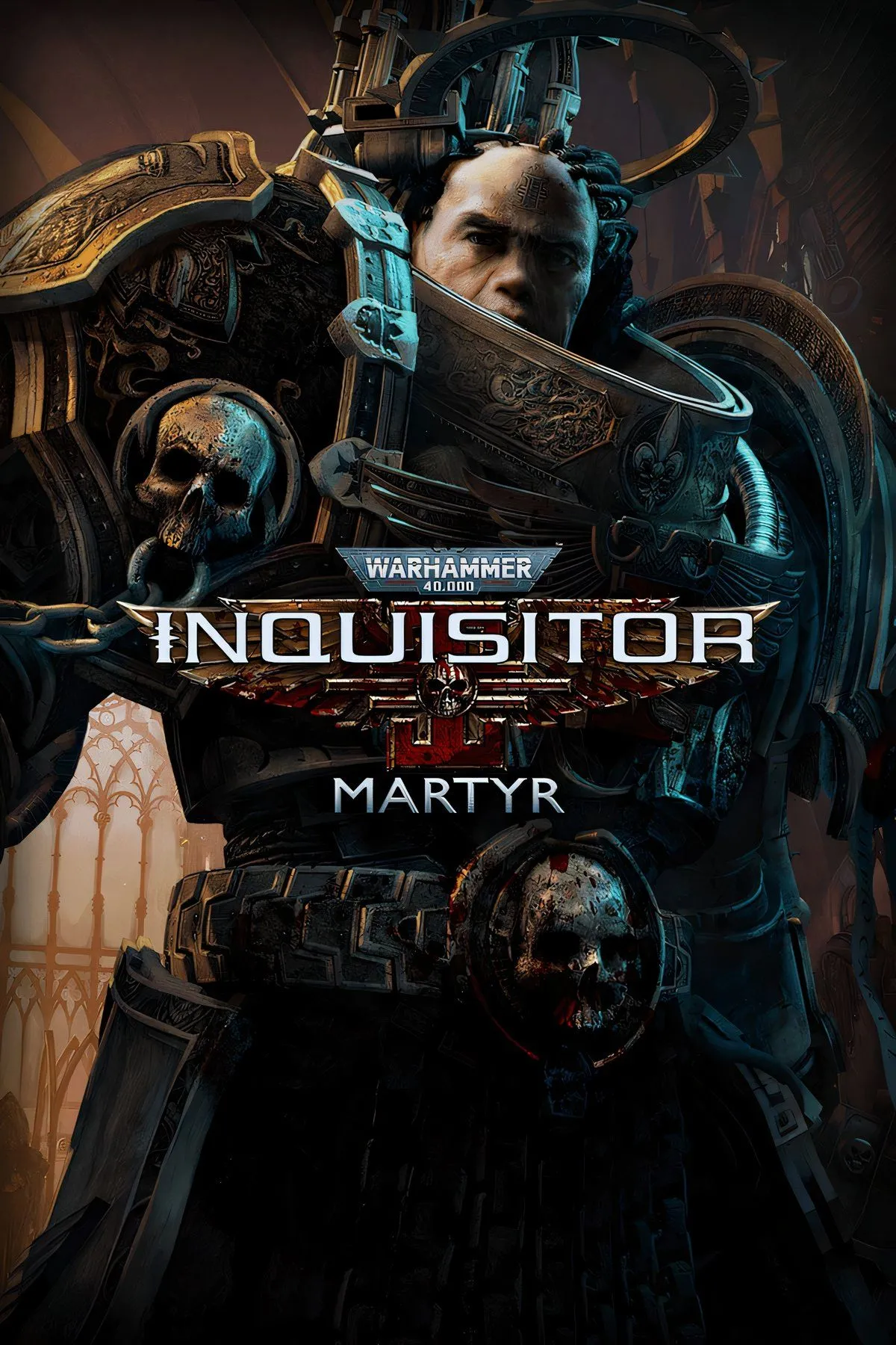 Bìa game Warhammer 40,000: Inquisitor - Martyr với Inquisitor trong bộ giáp uy nghi, sẵn sàng đối mặt với hiểm họa Chaos.