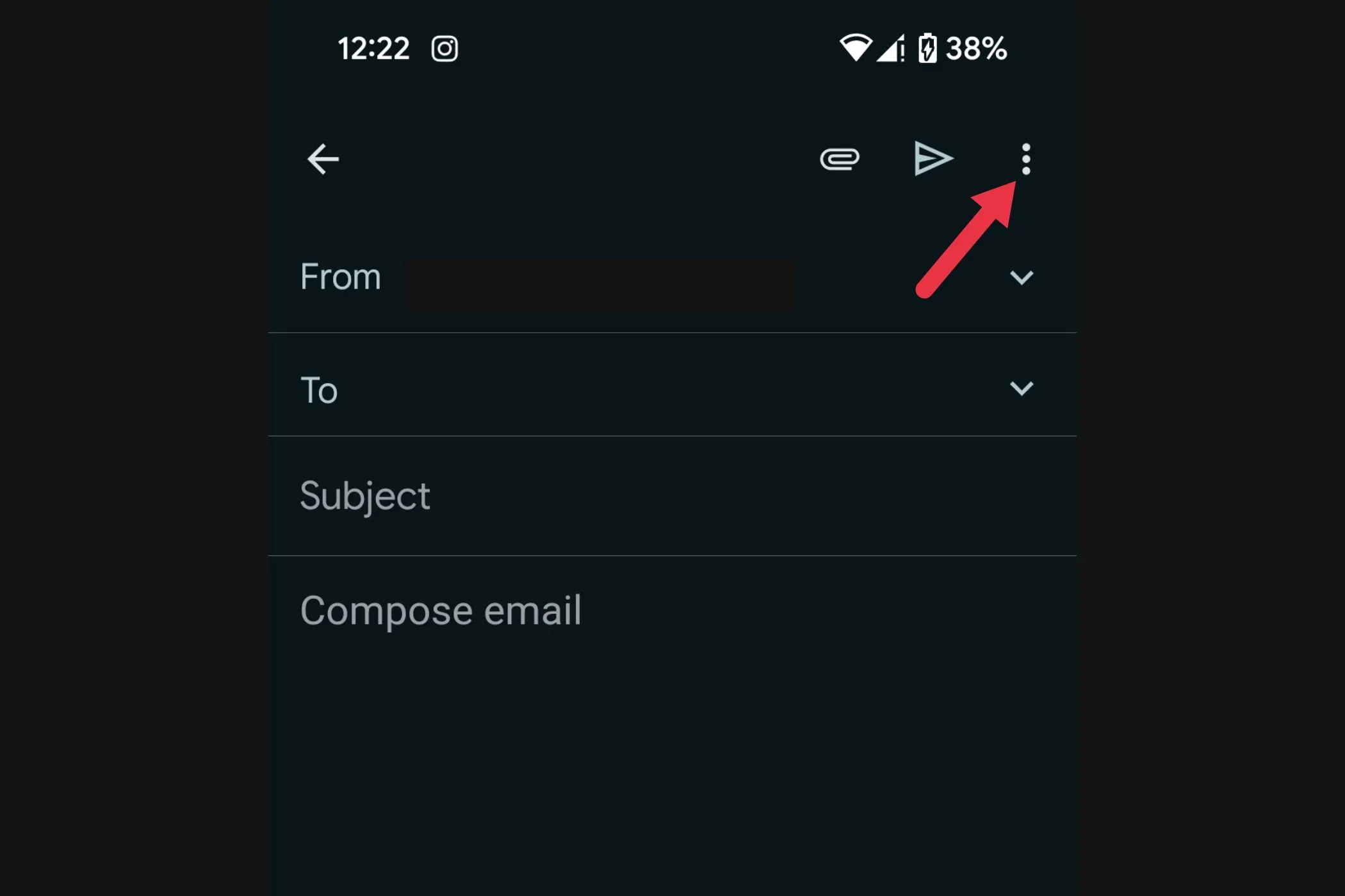 Biểu tượng ba chấm (Menu) ở góc trên bên phải màn hình soạn email Gmail Android