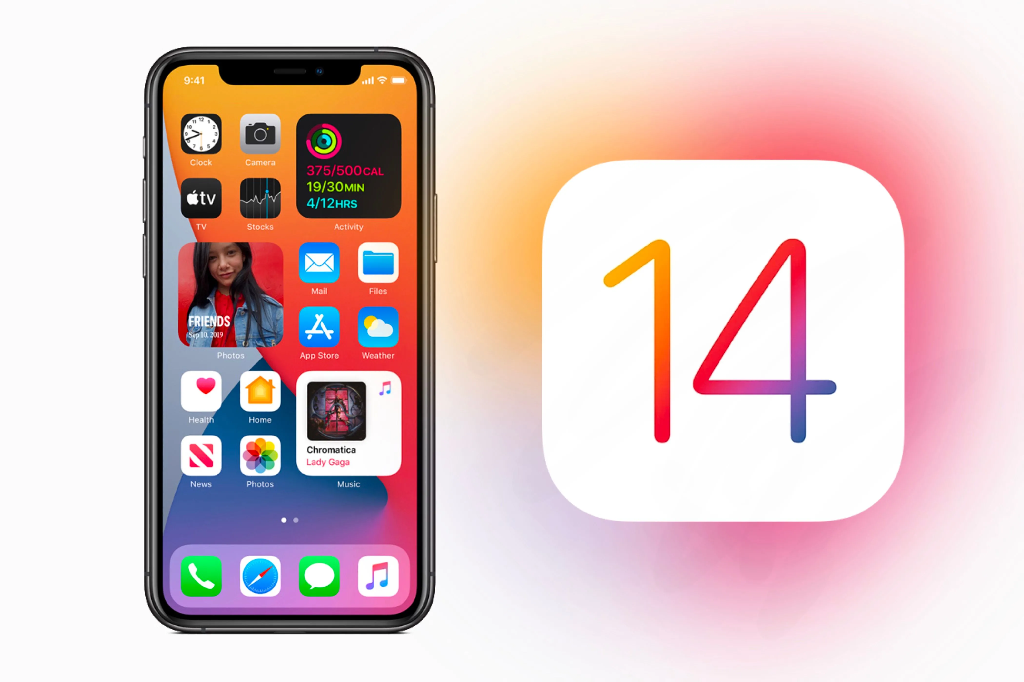 Biểu tượng iOS 14 bên cạnh màn hình chính iPhone đã tùy biến với widget