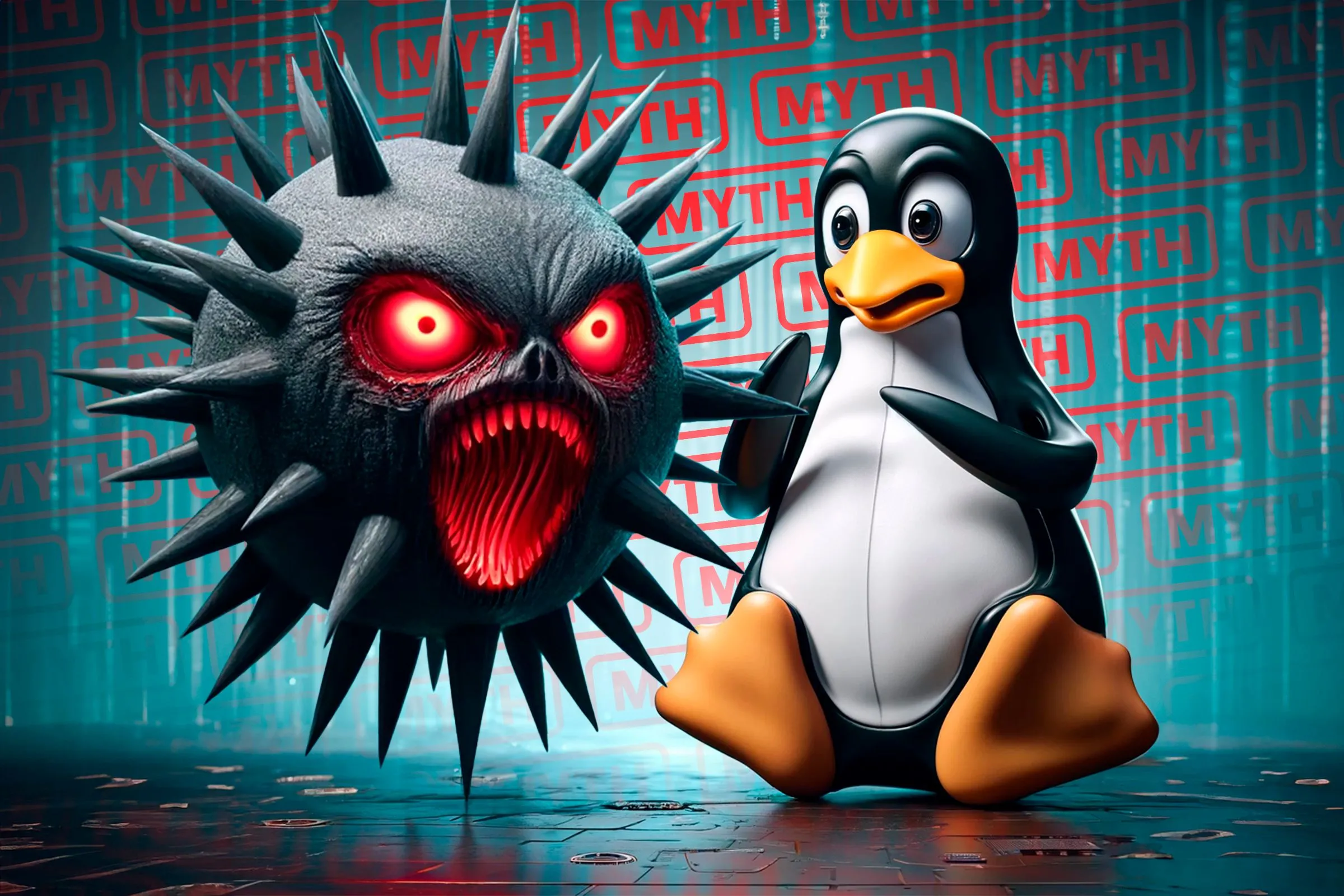 Biểu tượng Tux của Linux thể hiện sự lo lắng, minh họa cho hệ thống gặp lỗi và mất ổn định.