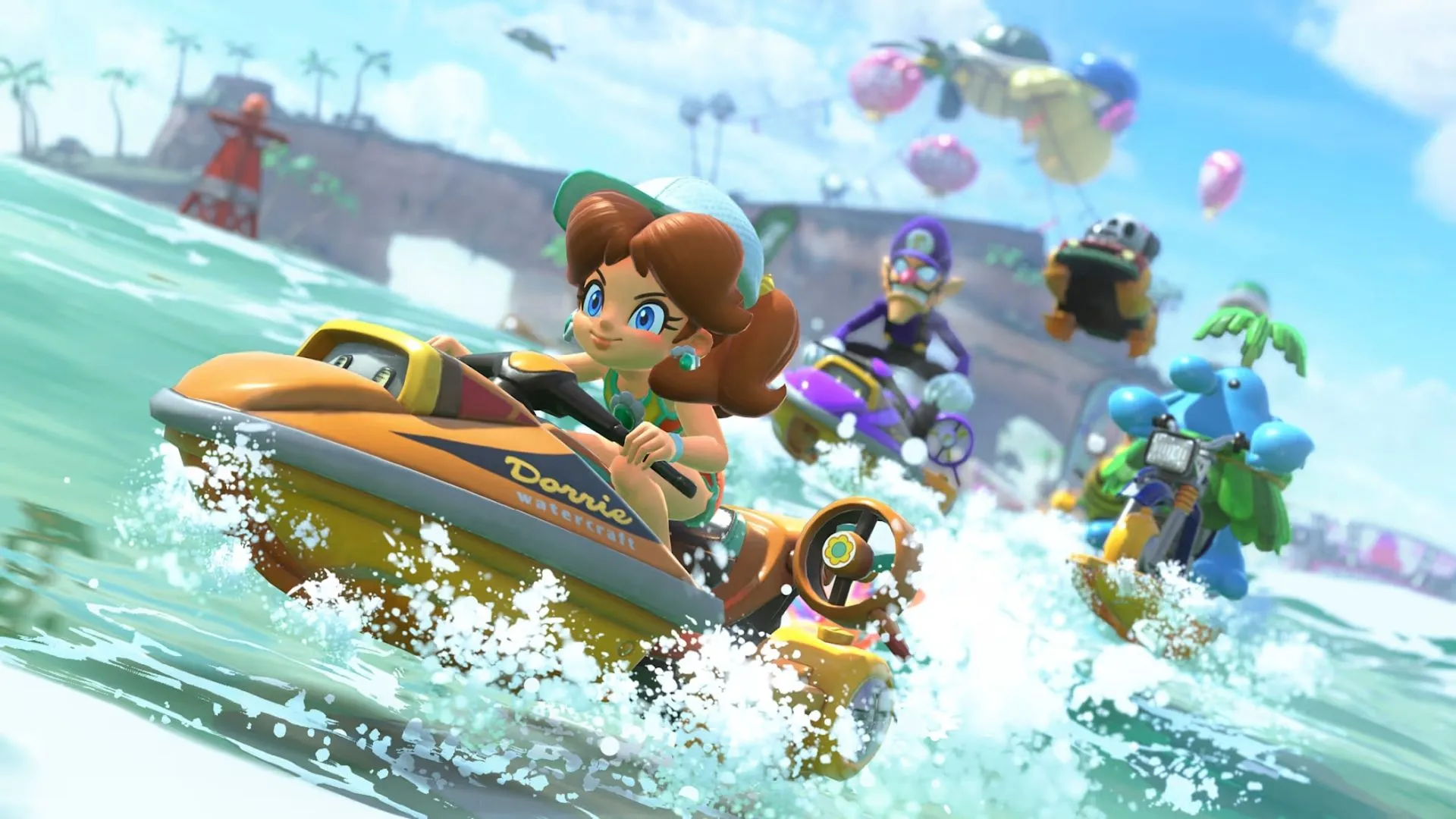 Bowser và Koopa Troopa đang tham gia một cuộc đua dưới ánh trăng tại một lâu đài cổ kính