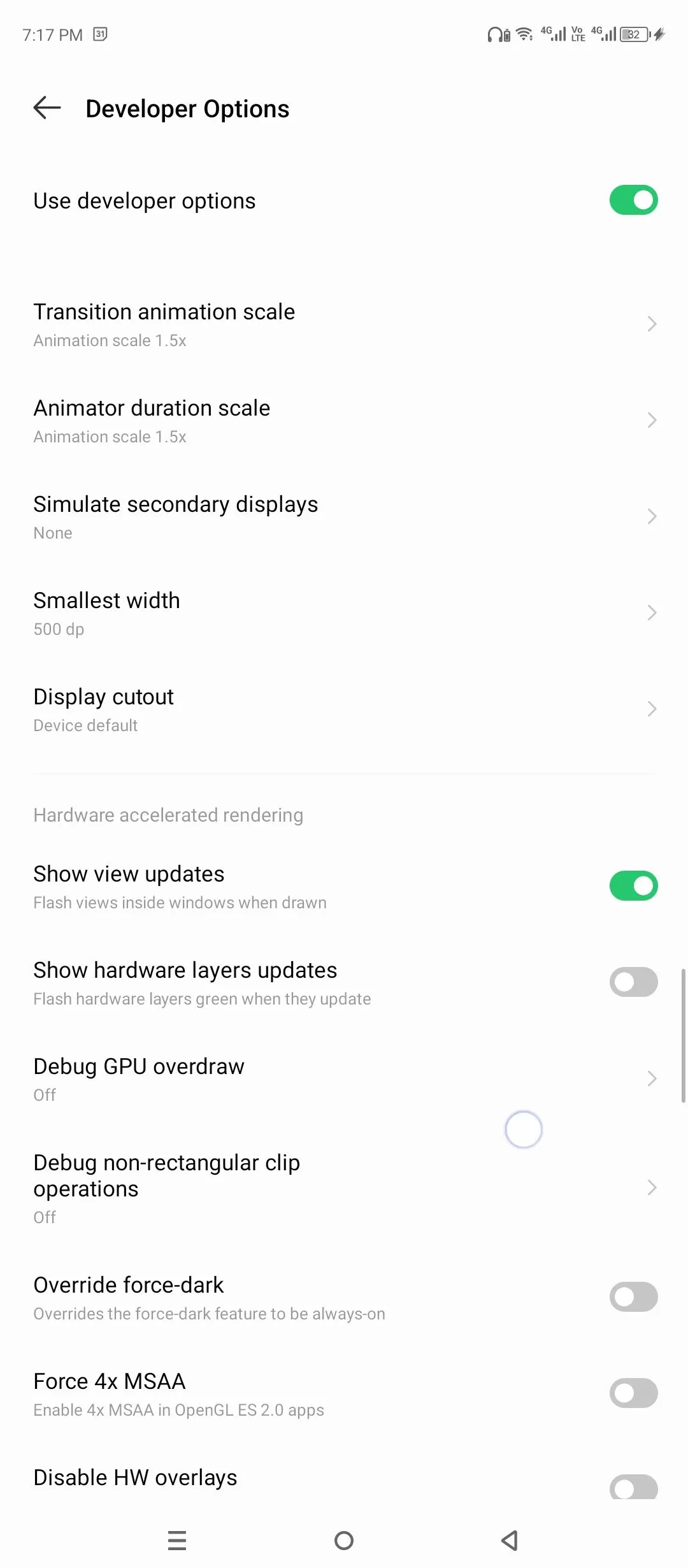 Buộc 4x MSAA bằng cài đặt Android.