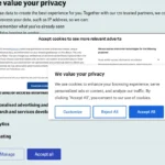 Các hộp thoại bật lên yêu cầu chấp nhận cookie trên trình duyệt web, minh họa cho việc quản lý dữ liệu cá nhân khi duyệt web.