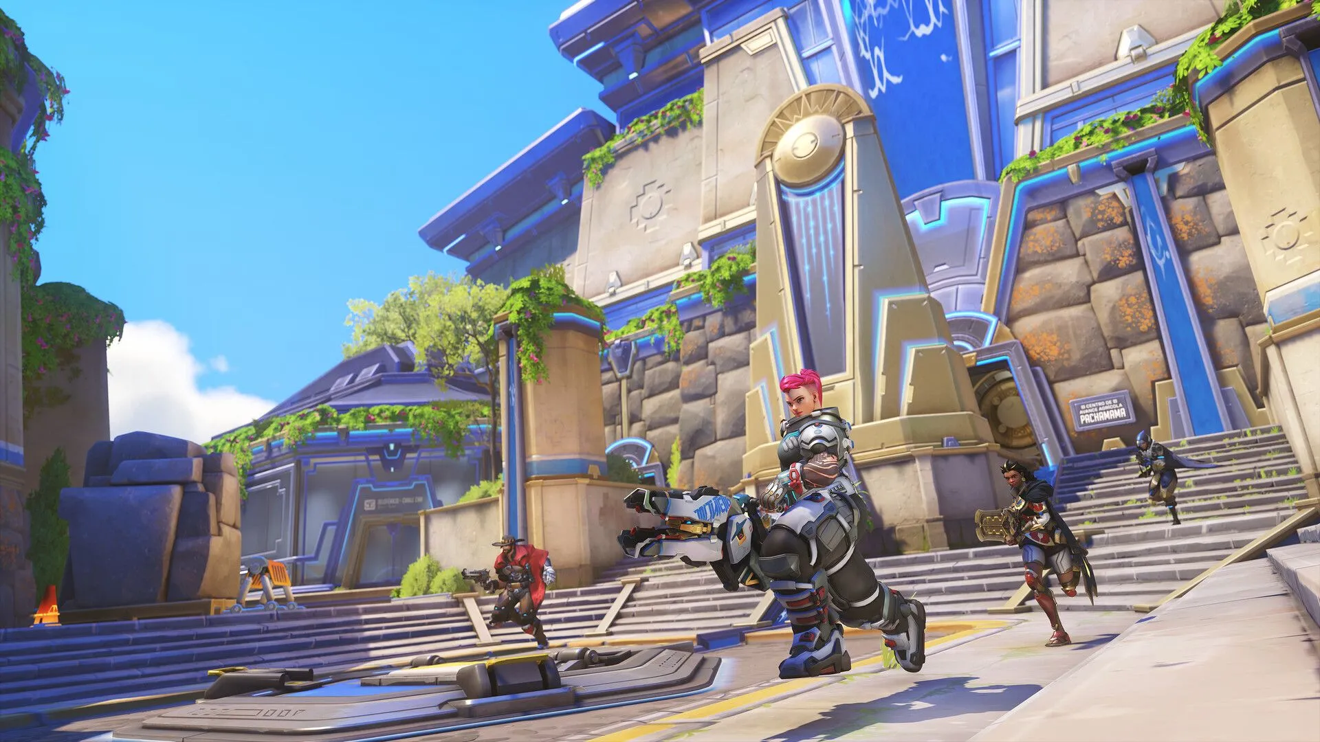 Các nhân vật Overwatch 2 trước một cung điện, minh họa bối cảnh game.
