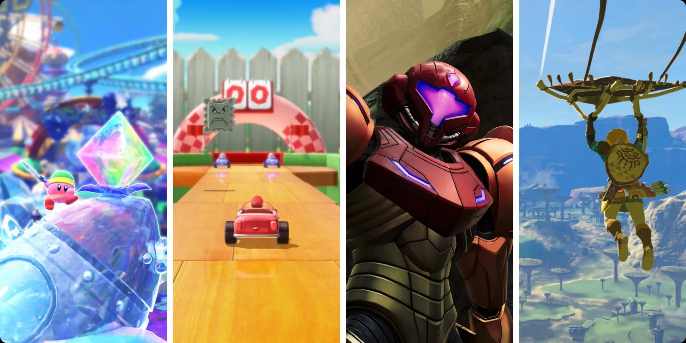 Các phiên bản Switch 2 Edition của Kirby, Mario Party, Metroid và Zelda.