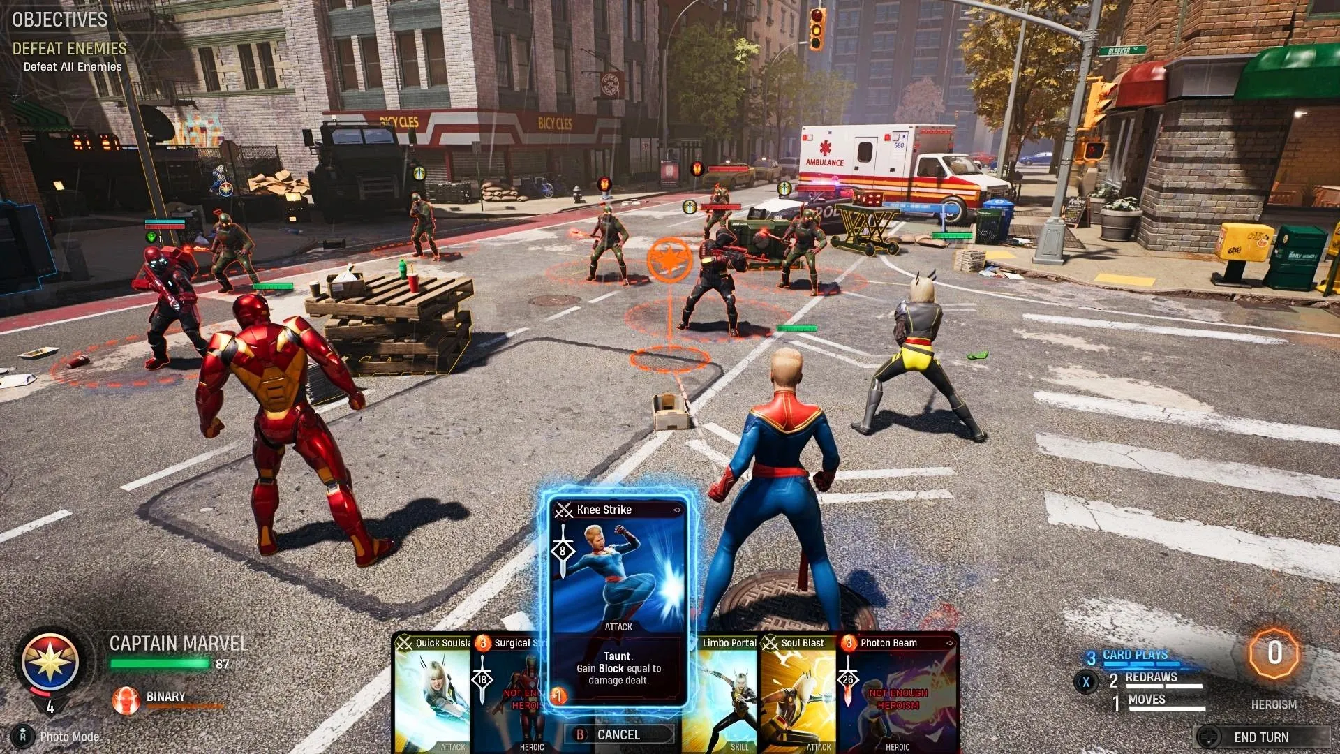 Các siêu anh hùng chiến đấu chống lại kẻ thù trong trận chiến theo lượt của Marvel's Midnight Suns