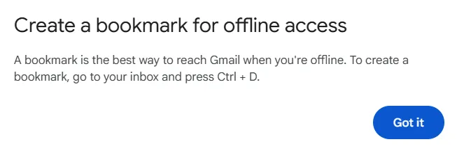 Cách tạo dấu trang (bookmark) cho Gmail trong trình duyệt Chrome để truy cập nhanh khi ngoại tuyến.