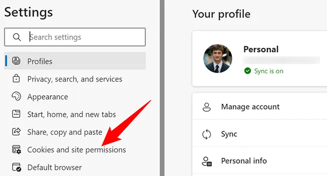 Cài đặt Cookies và Quyền trang web trong Microsoft Edge Desktop.