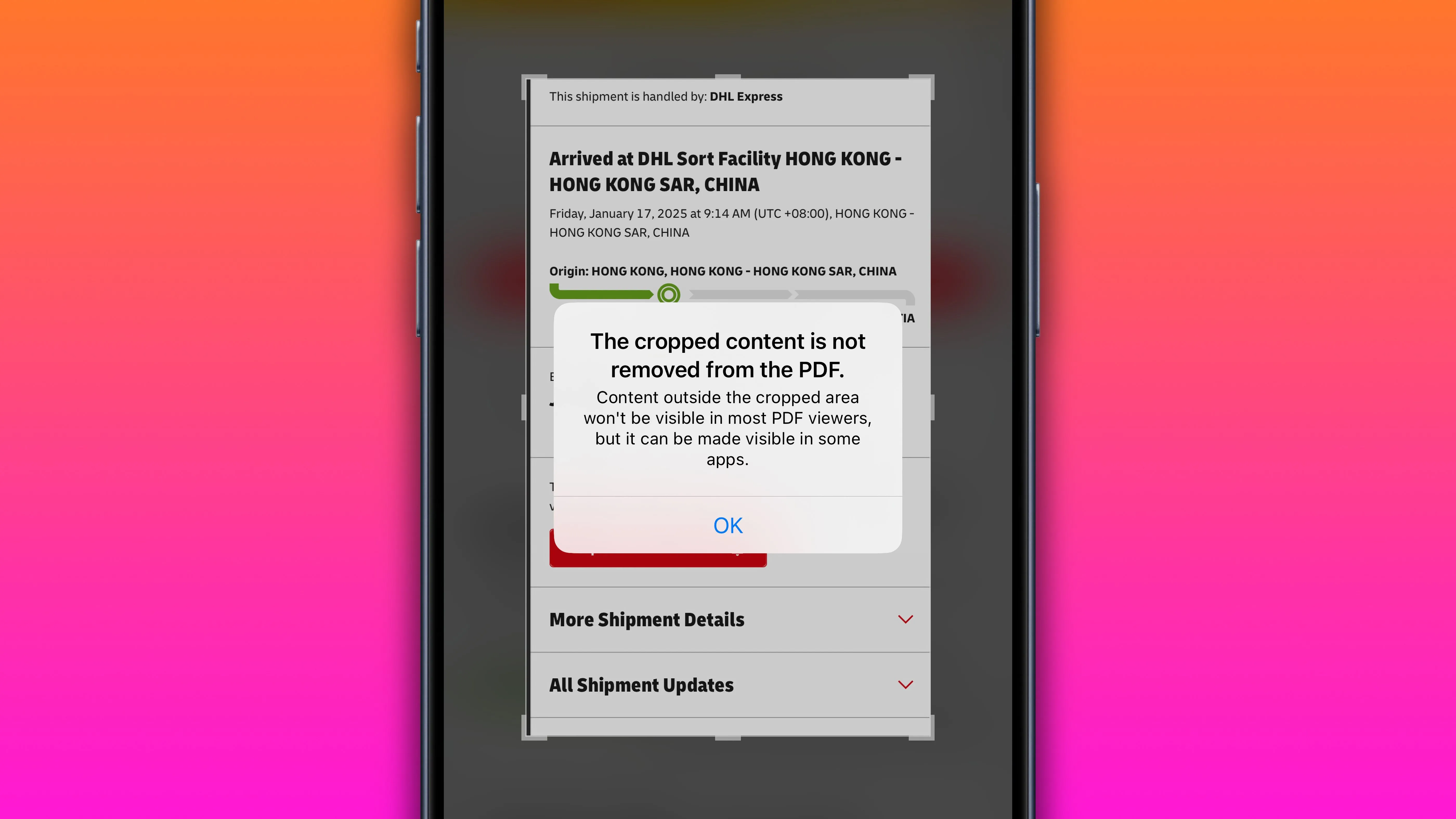 Cảnh báo quyền riêng tư khi cắt ảnh chụp màn hình PDF trong công cụ Ảnh chụp màn hình trên iPhone với bản cập nhật iOS 18.3.