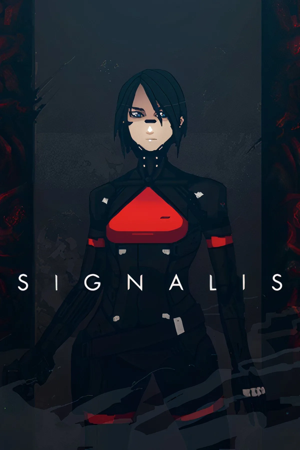 Cảnh gameplay Signalis với đồ họa low-poly PS1, nhân vật chính trong không gian u ám, mang đậm phong cách game kinh dị sinh tồn cổ điển.