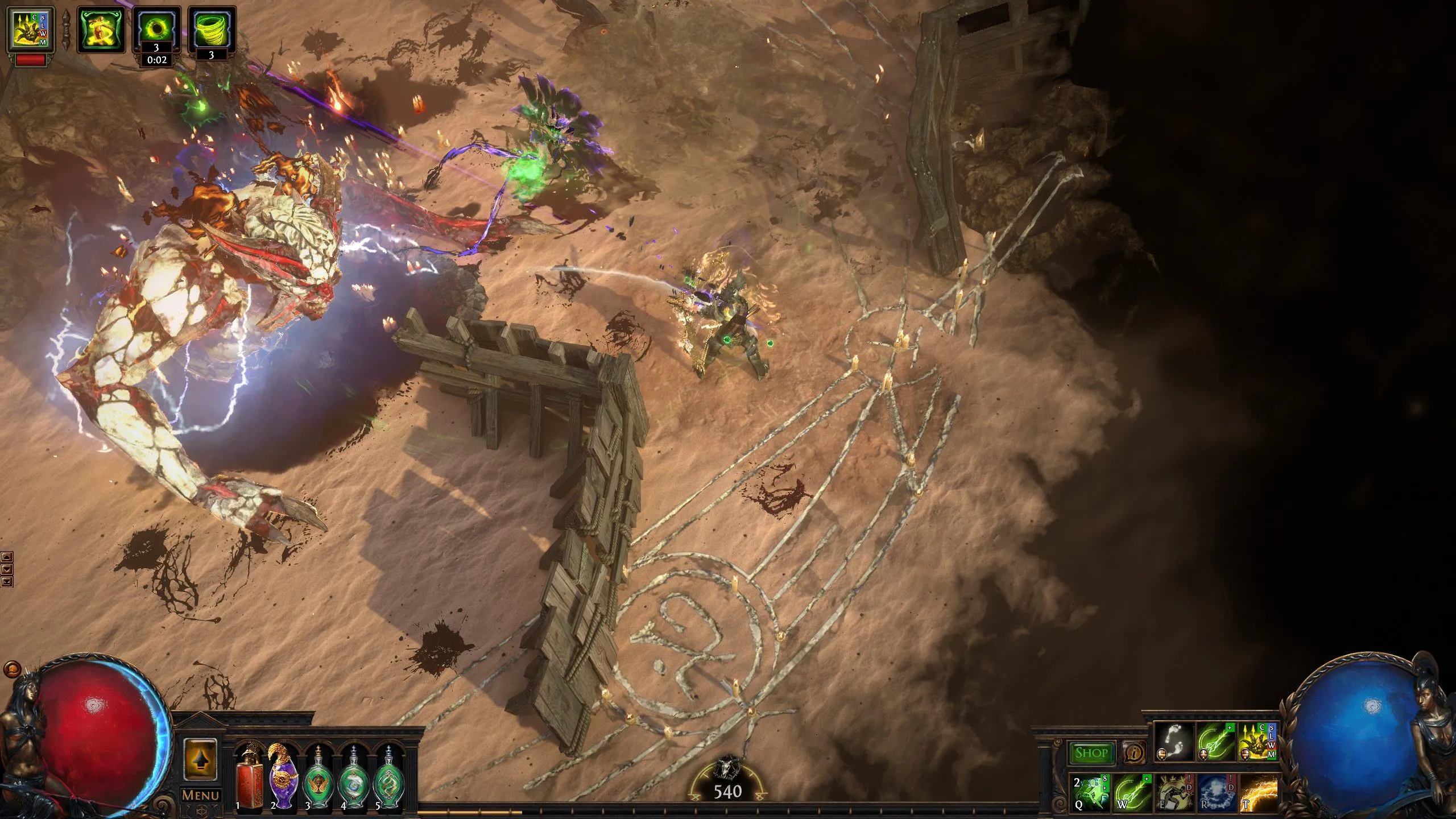 Cảnh quay gameplay của Path of Exile, minh họa lối chơi nhập vai hành động với nhiều hiệu ứng kỹ năng và kẻ thù.