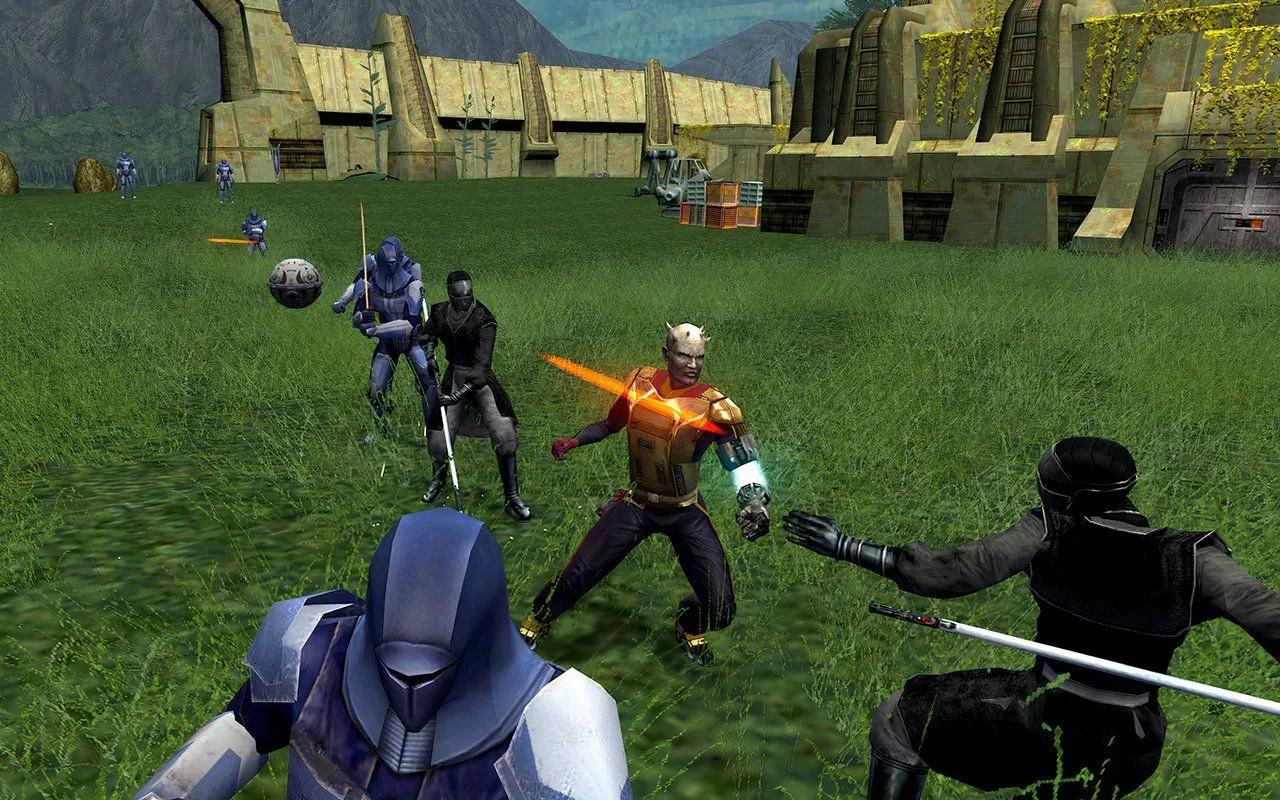 Cảnh trong game Knights of the Old Republic II, nơi người chơi khám phá cốt truyện sâu sắc và các lựa chọn đạo đức quan trọng trong thế giới Star Wars.