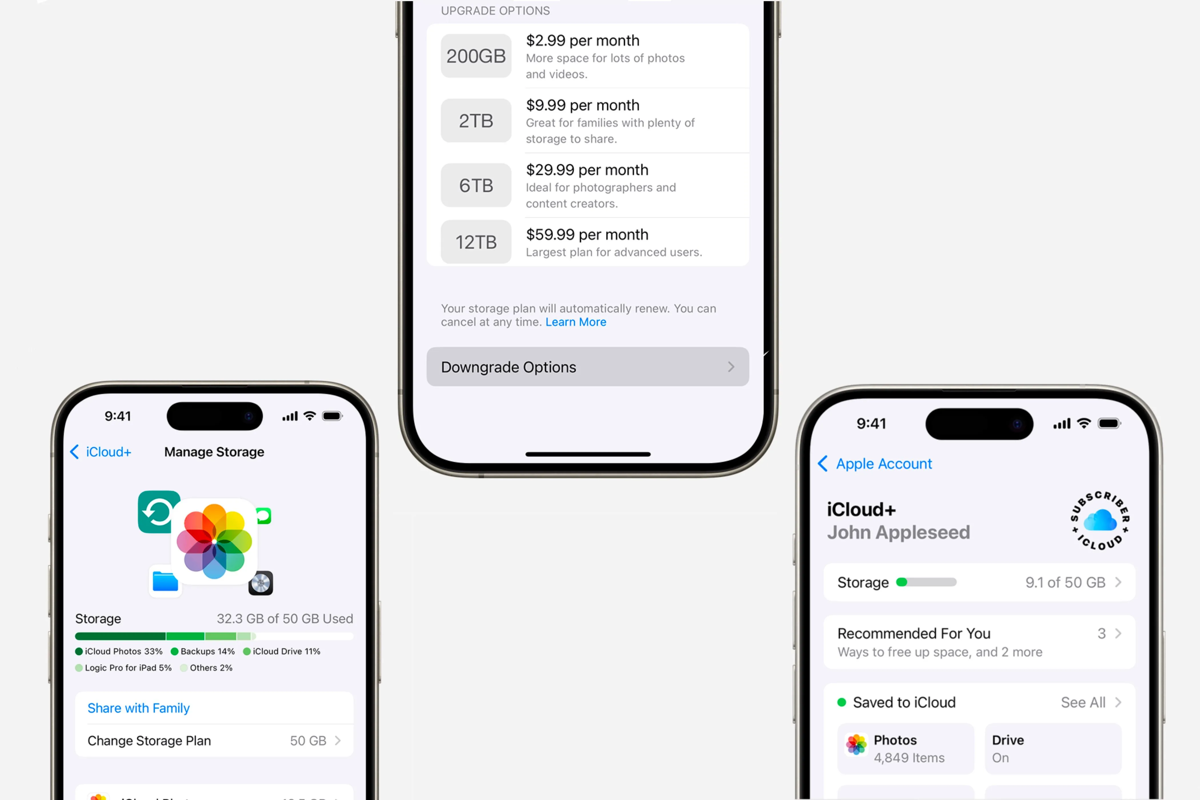 Cấu hình dung lượng iCloud với ba chiếc iPhone.