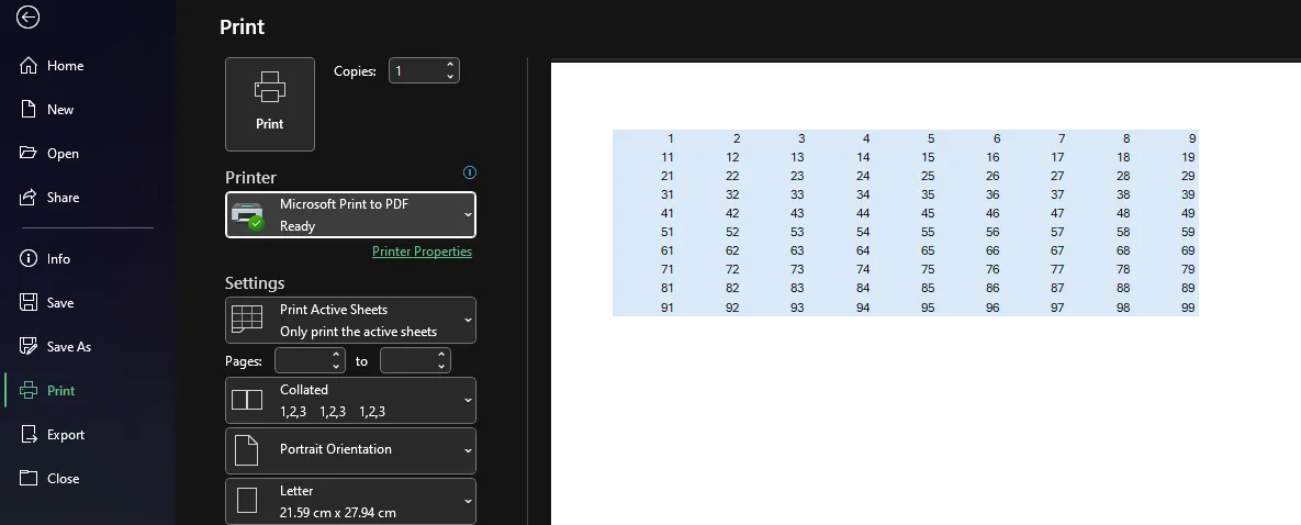 Chế độ xem trước khi in trong Excel hiển thị màu sắc mặc định, không phải Dark Mode