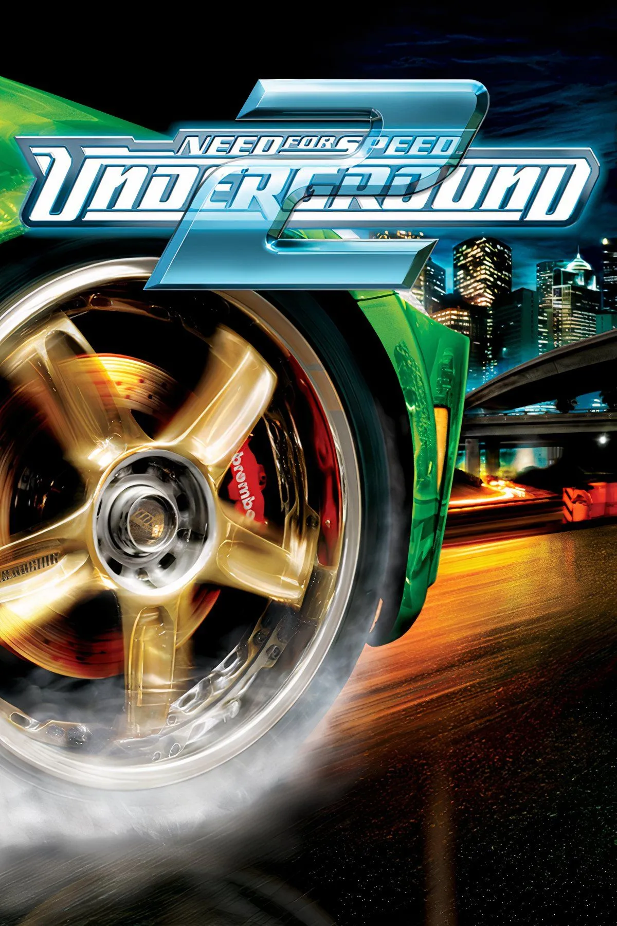 Chiếc xe độ đầy phong cách đang di chuyển trong Need for Speed: Underground 2, minh họa khả năng tùy biến xe vượt trội của game đua xe này.