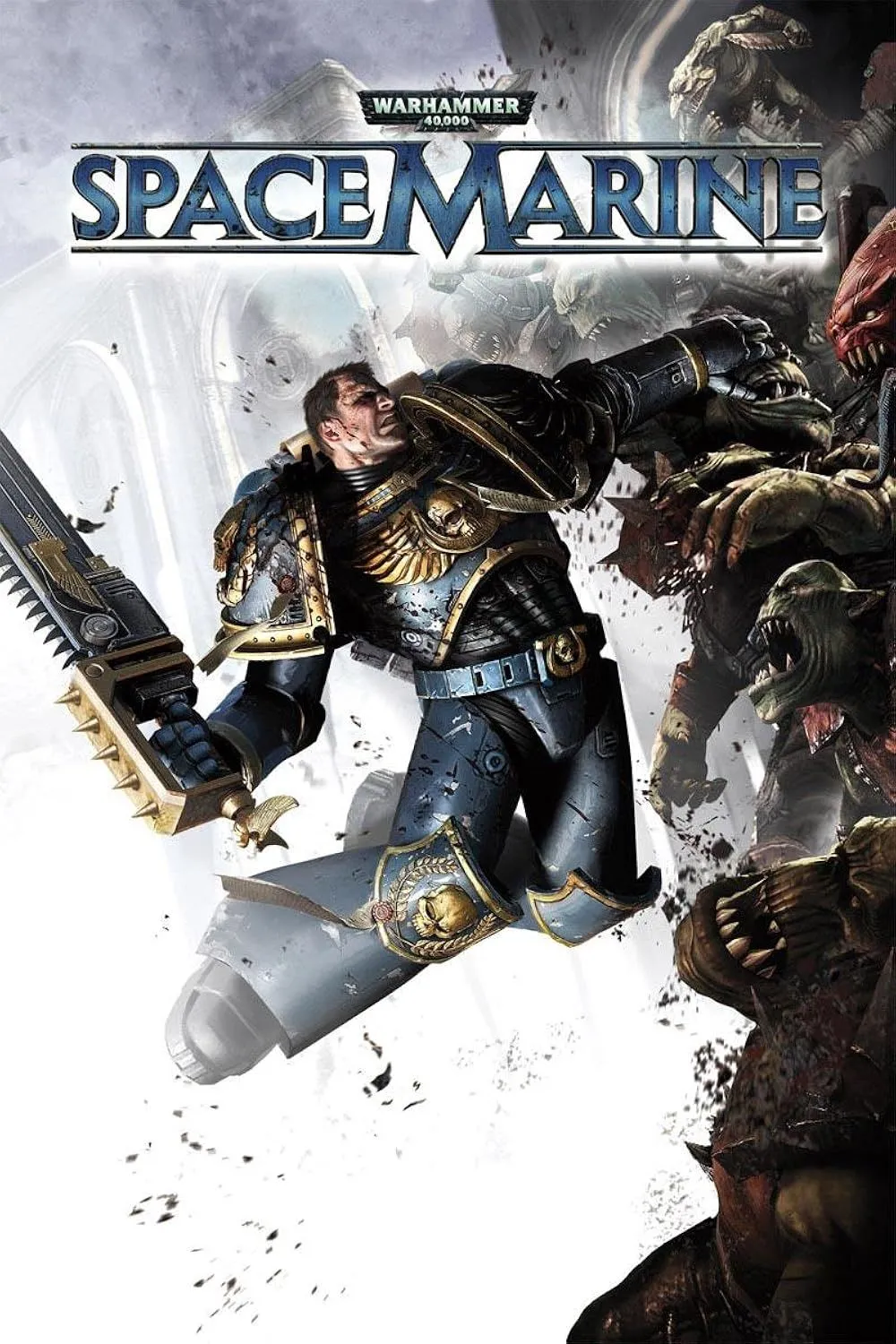 Chiến binh Space Marine trong game Warhammer 40,000 Space Marine khai hỏa Boltgun, thể hiện lối chơi hành động góc nhìn thứ ba kịch tính.