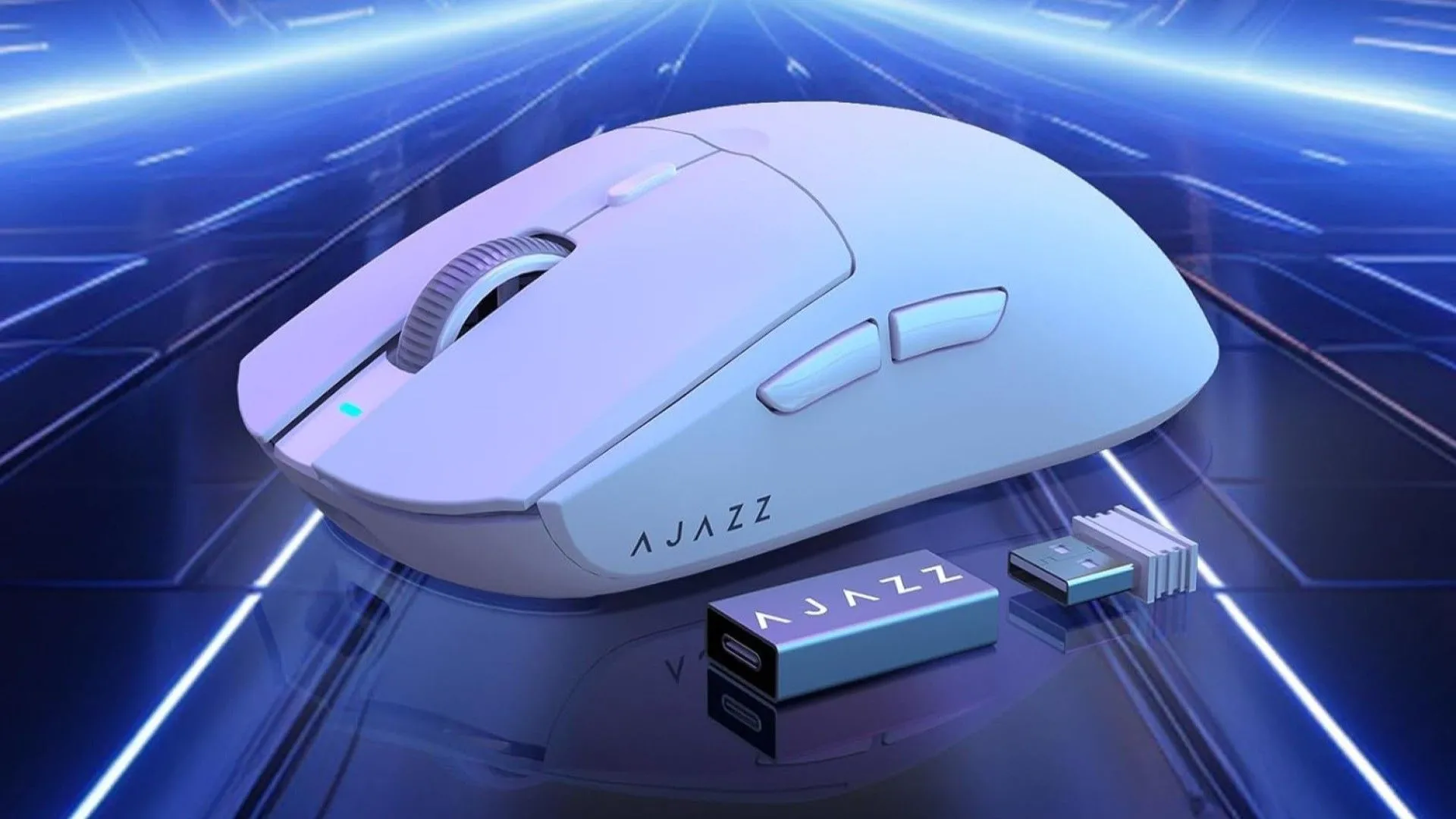 Chuột gaming siêu nhẹ AJAZZ AJ139 Pro màu trắng, đi kèm với dongle hỗ trợ polling rate 4K.