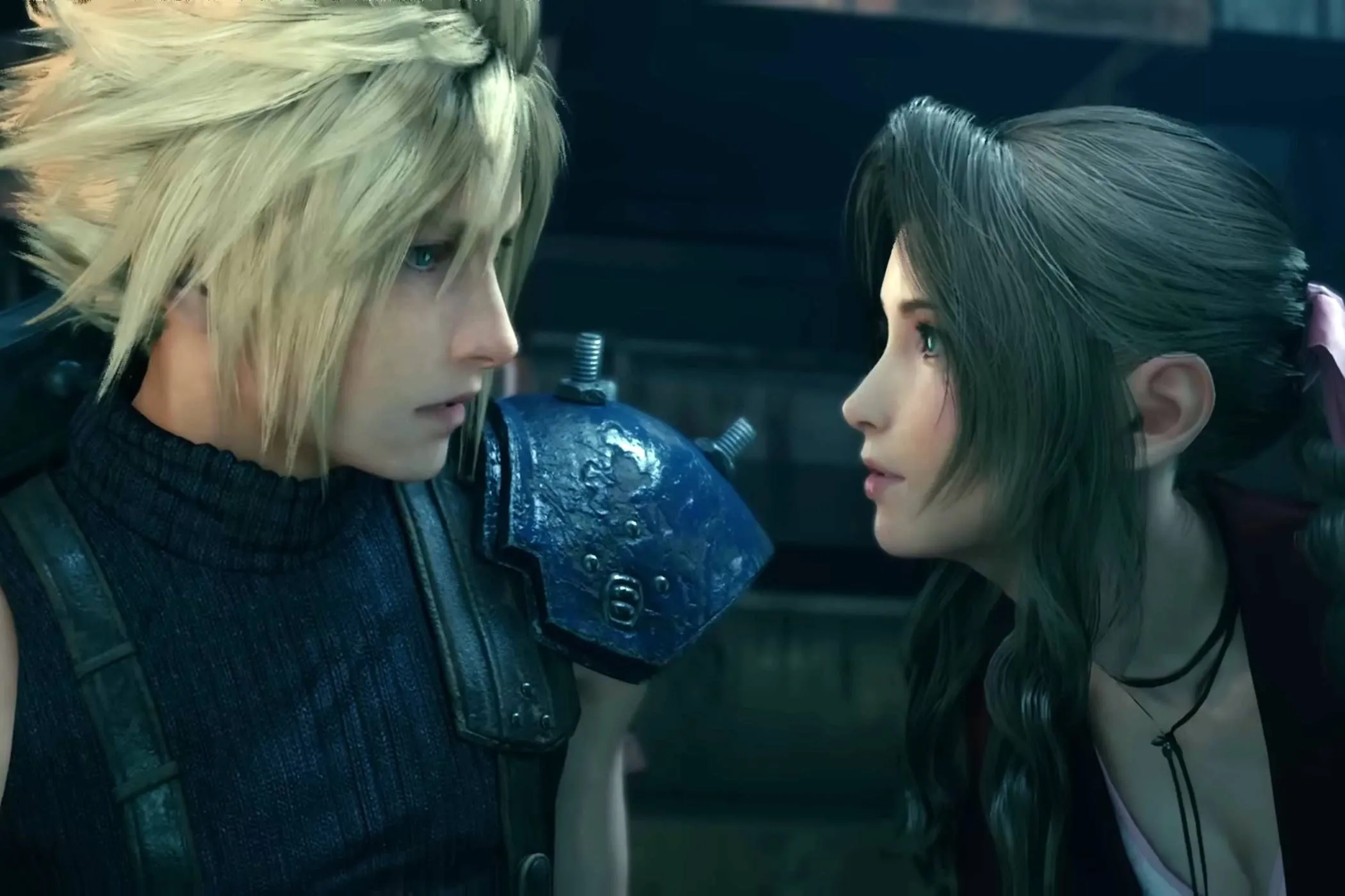 Cloud nhìn Aerith trong Final Fantasy VII Remake.