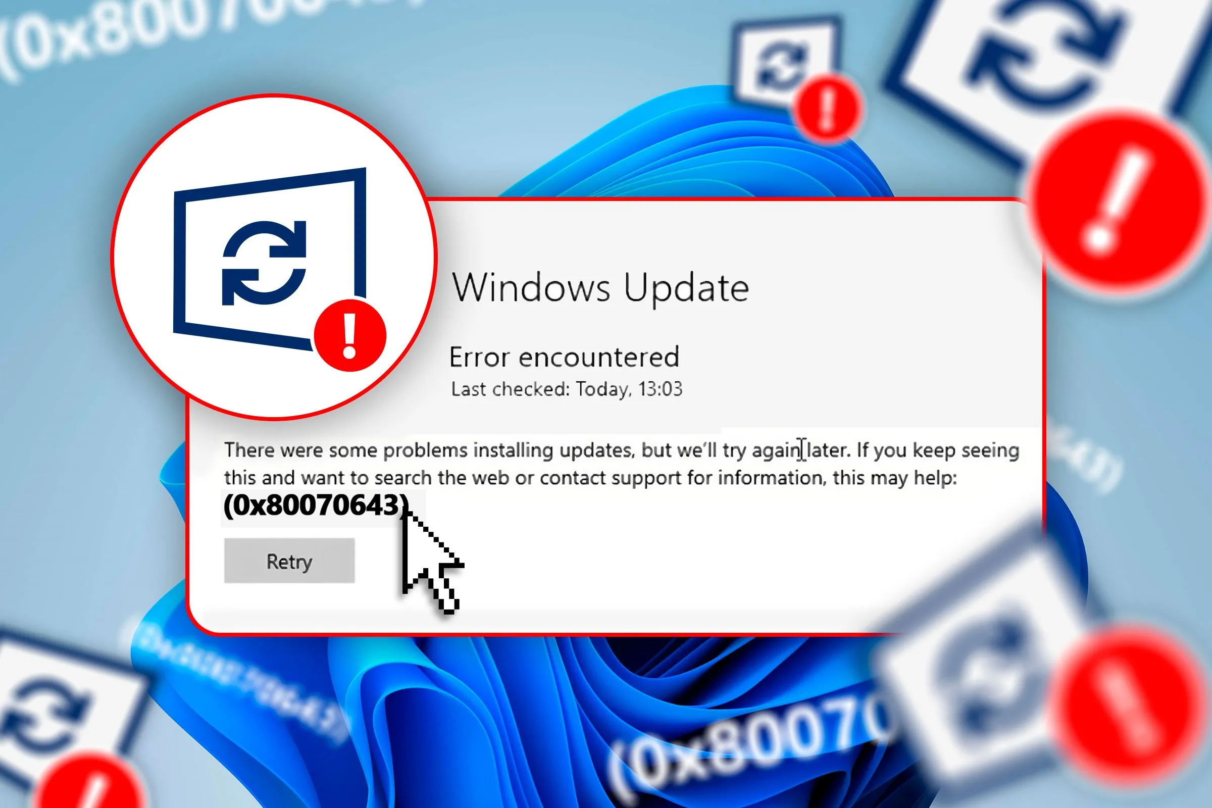 Cửa sổ lỗi cập nhật Windows 10, biểu thị sự cố trong quá trình cập nhật.