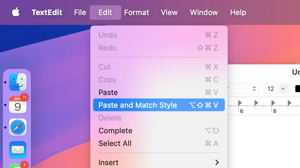Dán và khớp định dạng trong TextEdit cho macOS