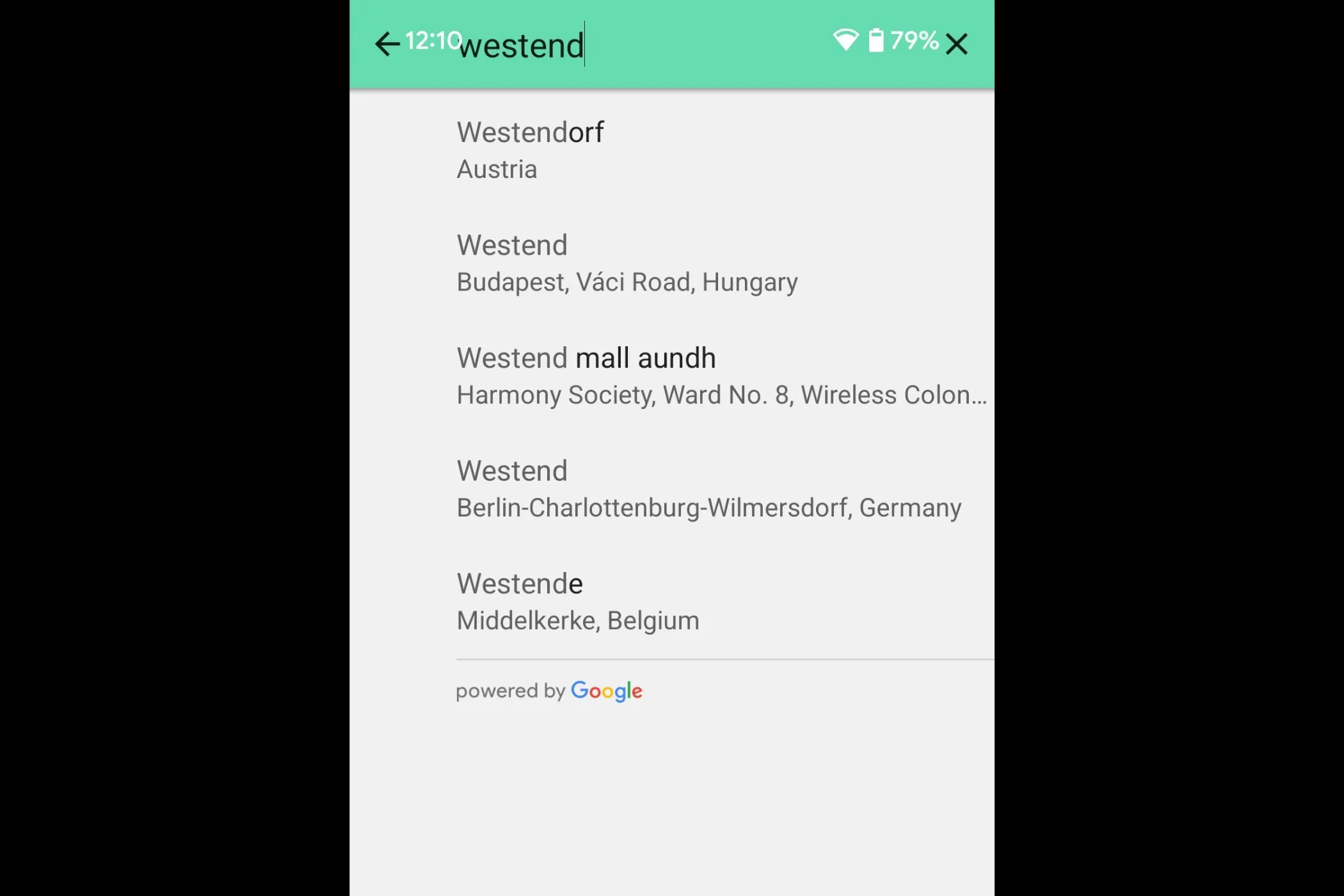 Danh sách gợi ý địa điểm khi thiết lập nhắc nhở vị trí trên Google Keep.