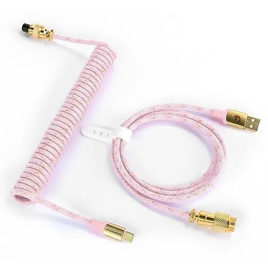 Dây cáp bàn phím xoắn ATTACK SHARK Custom USB C sang A màu hồng.