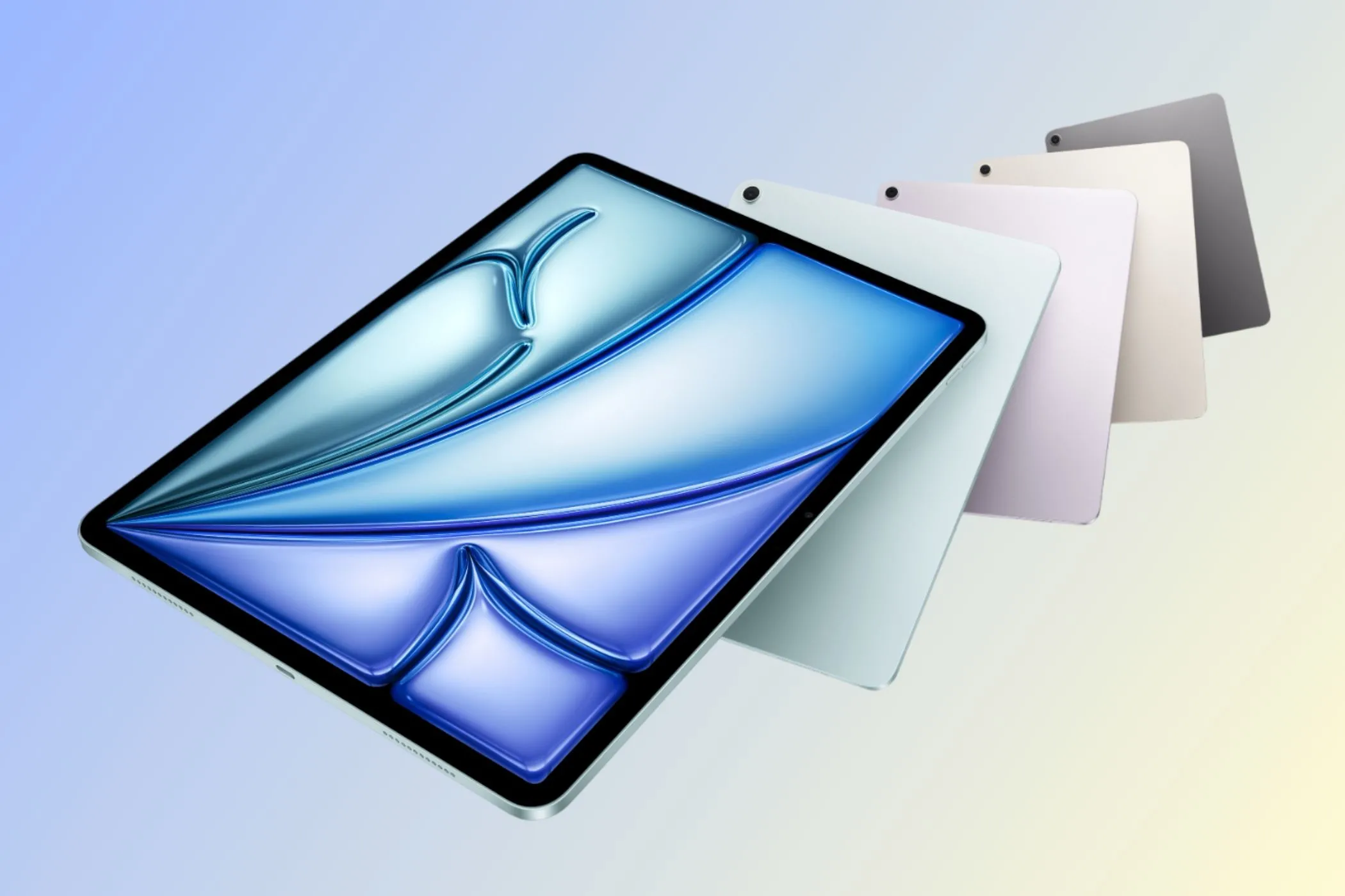 Dòng iPad Air 11 inch M2 với các màu sắc khác nhau xếp cạnh nhau