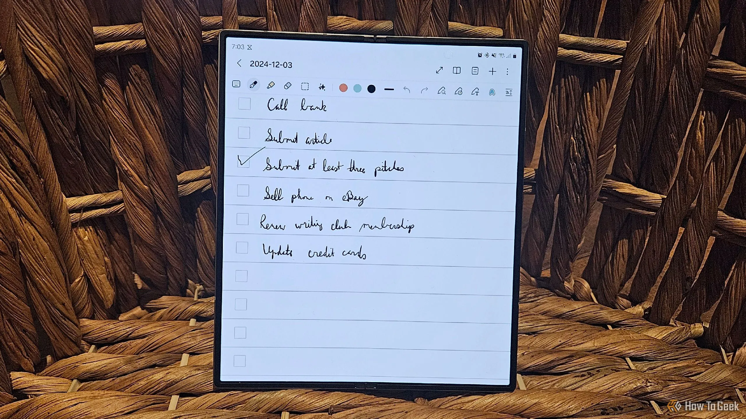 Ghi chú viết tay trên ứng dụng Samsung Notes trên màn hình Samsung Galaxy Z Fold 6.