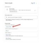 Giao diện Android Flash Tool hiển thị tùy chọn chọn bản build Android Canary để cài đặt trên thiết bị Google Pixel.