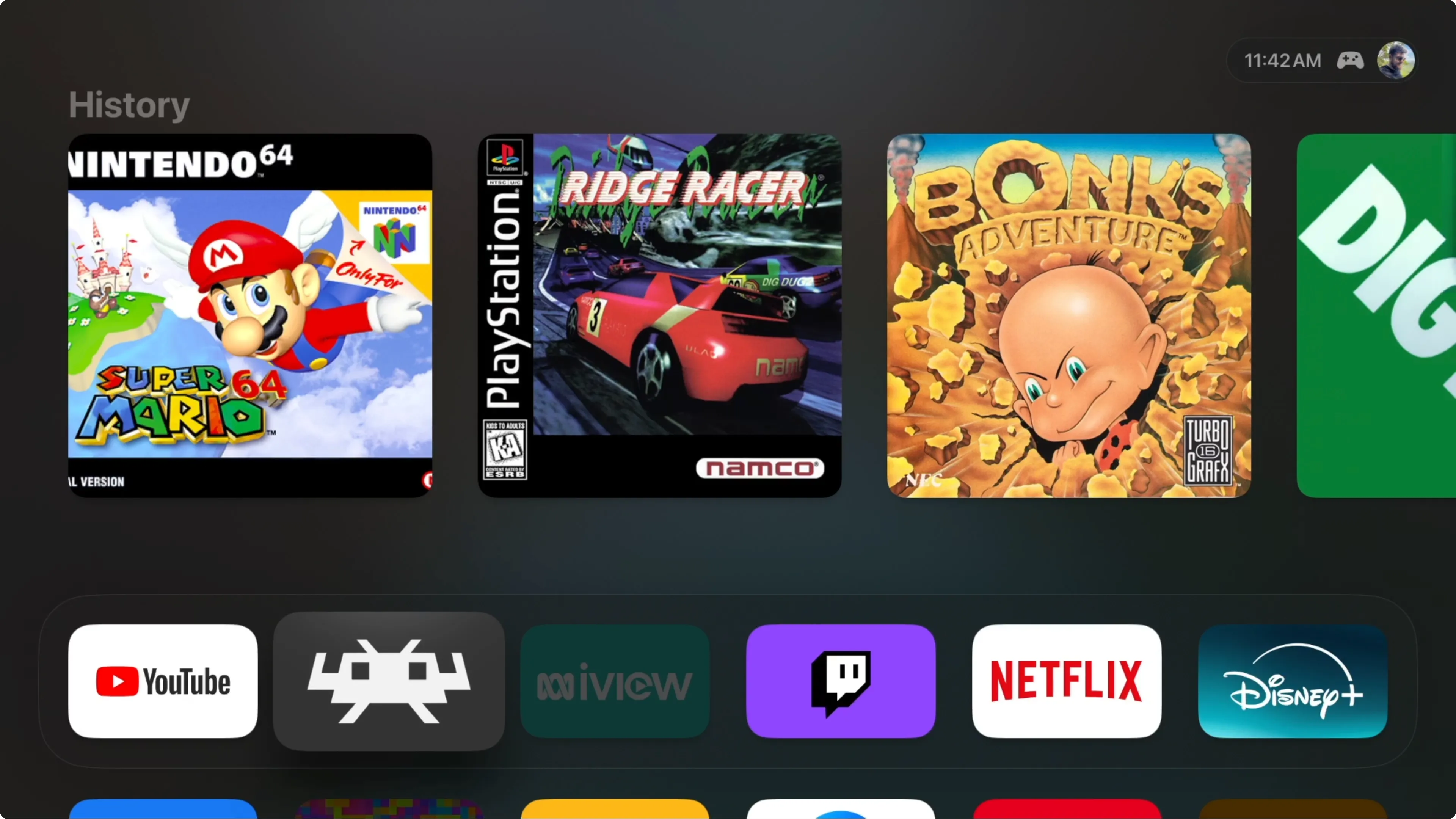Giao diện Apple TV với ứng dụng giả lập RetroArch dành cho game retro