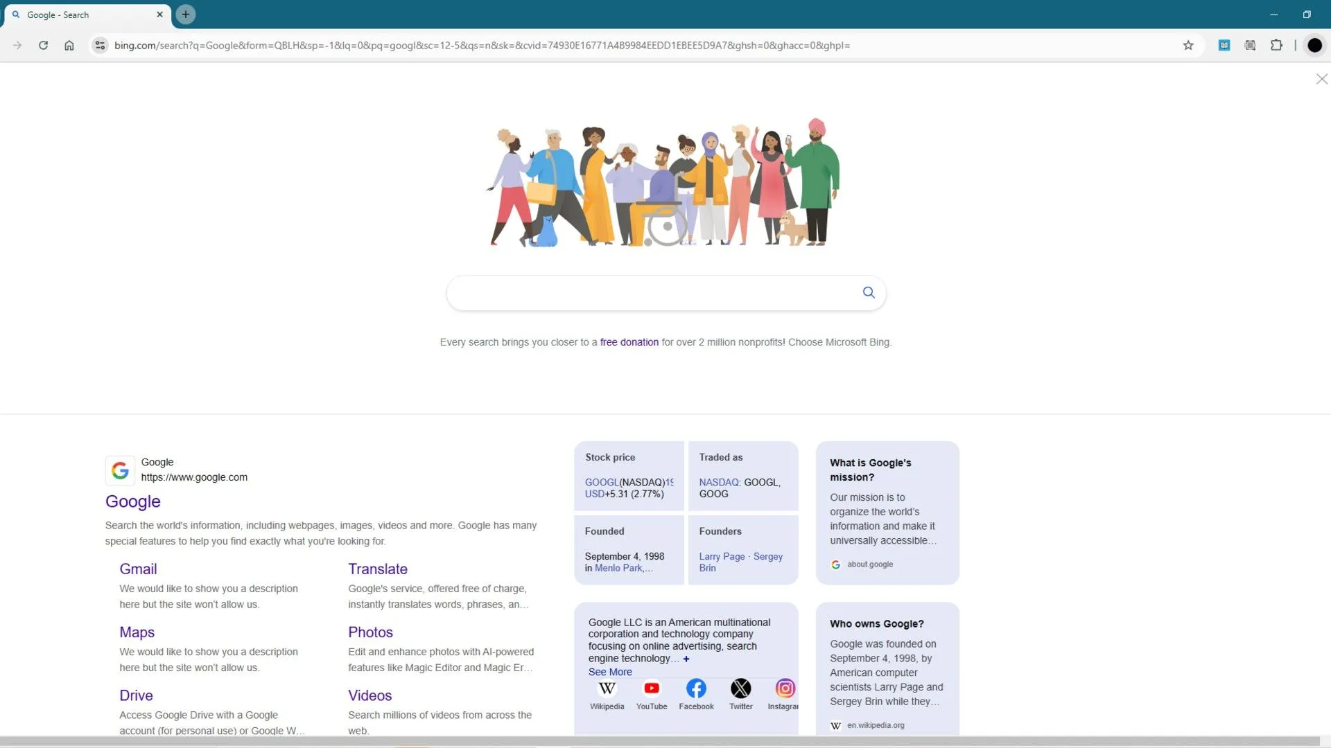 Giao diện Bing giống Google khi tìm kiếm Google