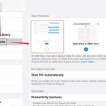 Giao diện cài đặt Đa nhiệm & Cử chỉ trên iPad, hiển thị các tùy chọn bật/tắt tính năng đa nhiệm.