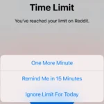Giao diện cài đặt giới hạn thời gian sử dụng ứng dụng Reddit trong tính năng Screen Time trên iPhone.