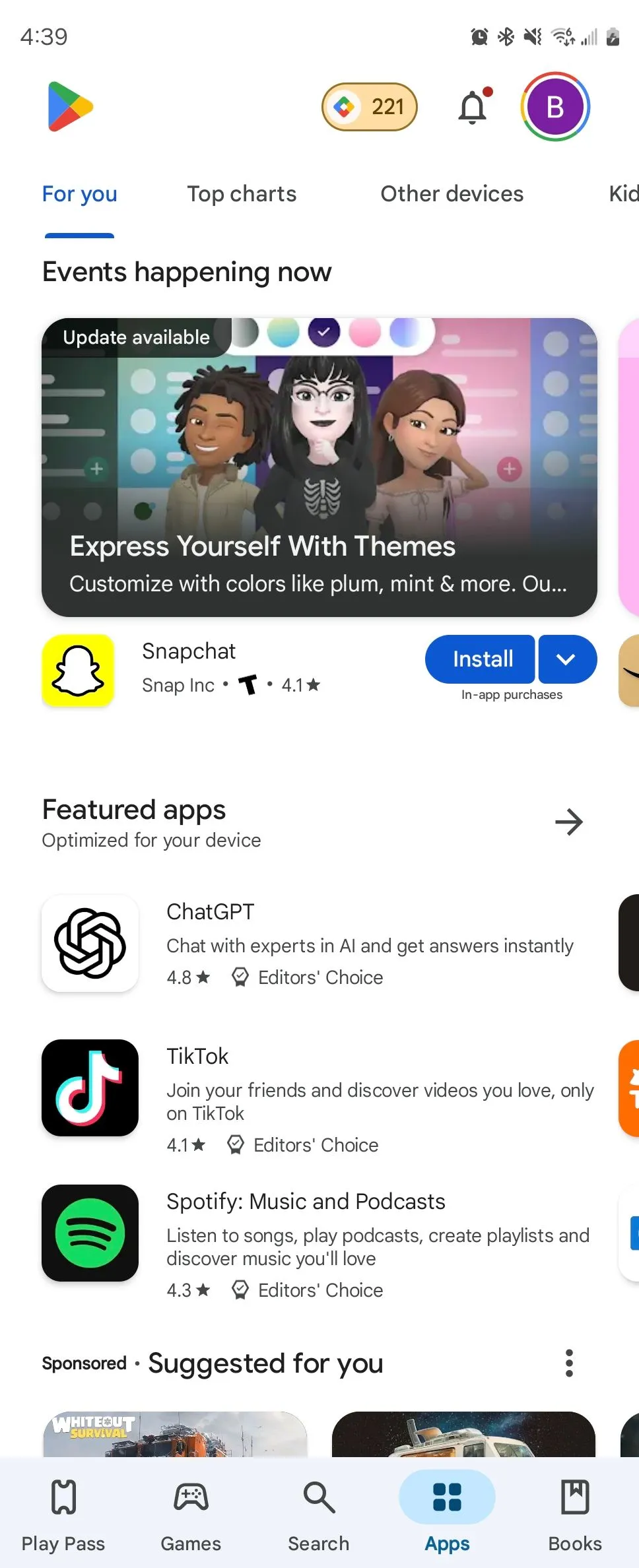 Giao diện chính tab Ứng dụng trên Google Play Store