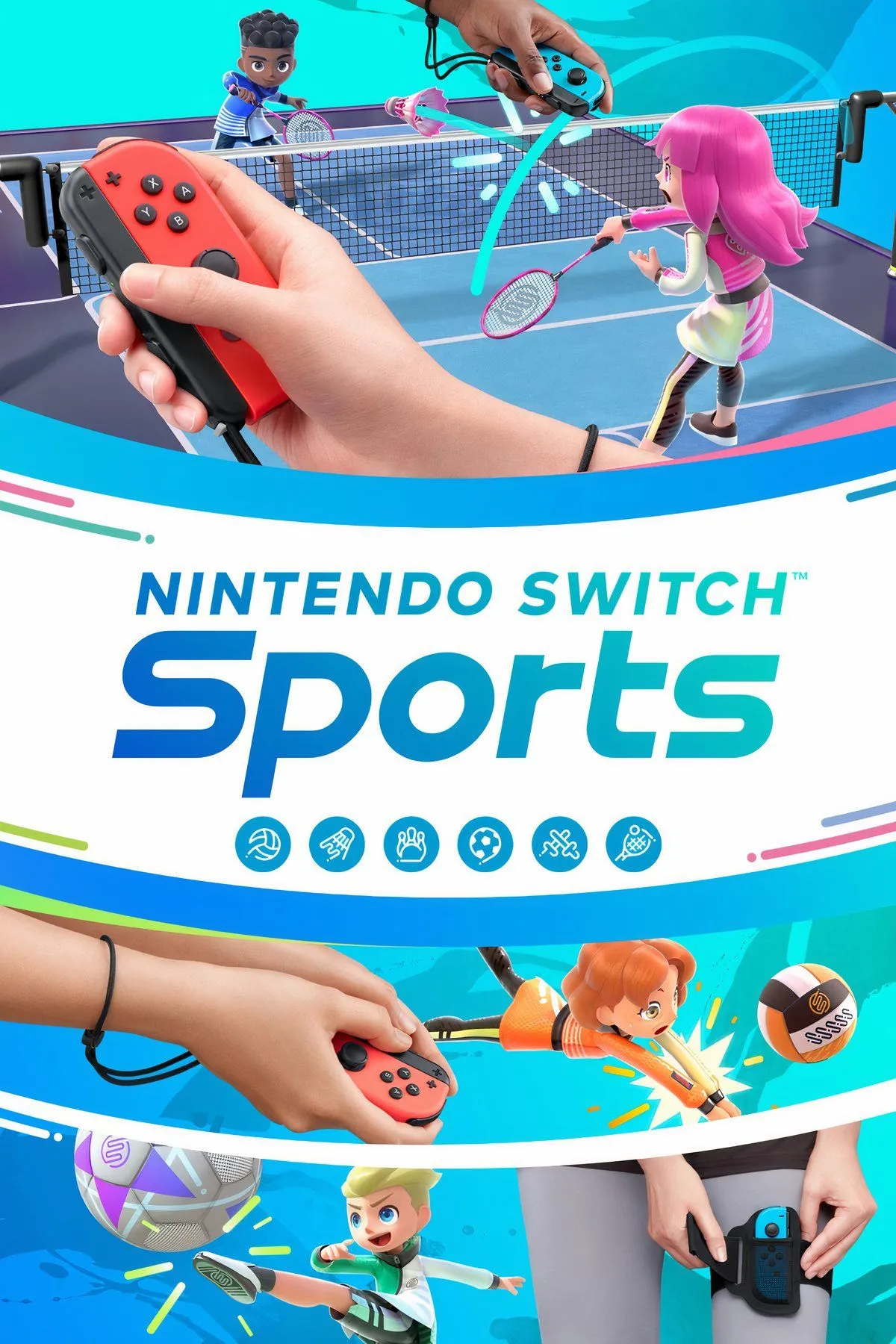 Giao diện game Nintendo Switch Sports với các môn thể thao như tennis, bowling, và bóng đá