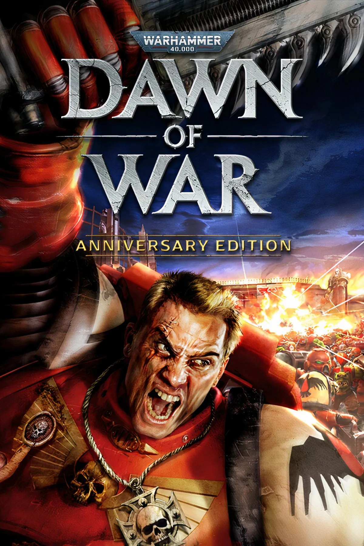Giao diện gameplay chiến thuật thời gian thực của Warhammer 40,000: Dawn of War, với các đơn vị Blood Raven Space Marines trên chiến trường.