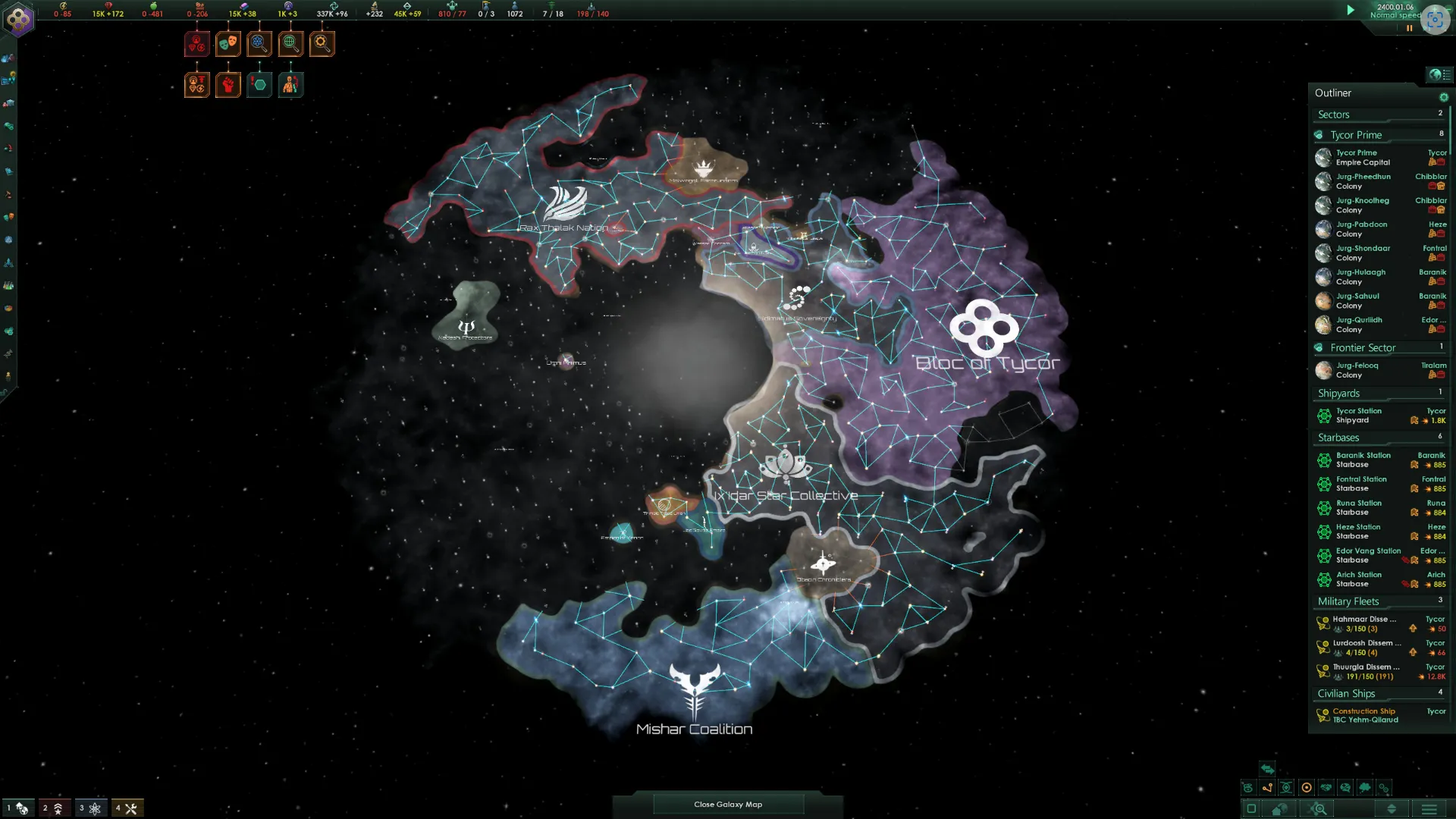 Giao diện gameplay của tựa game chiến thuật không gian Stellaris Console Edition