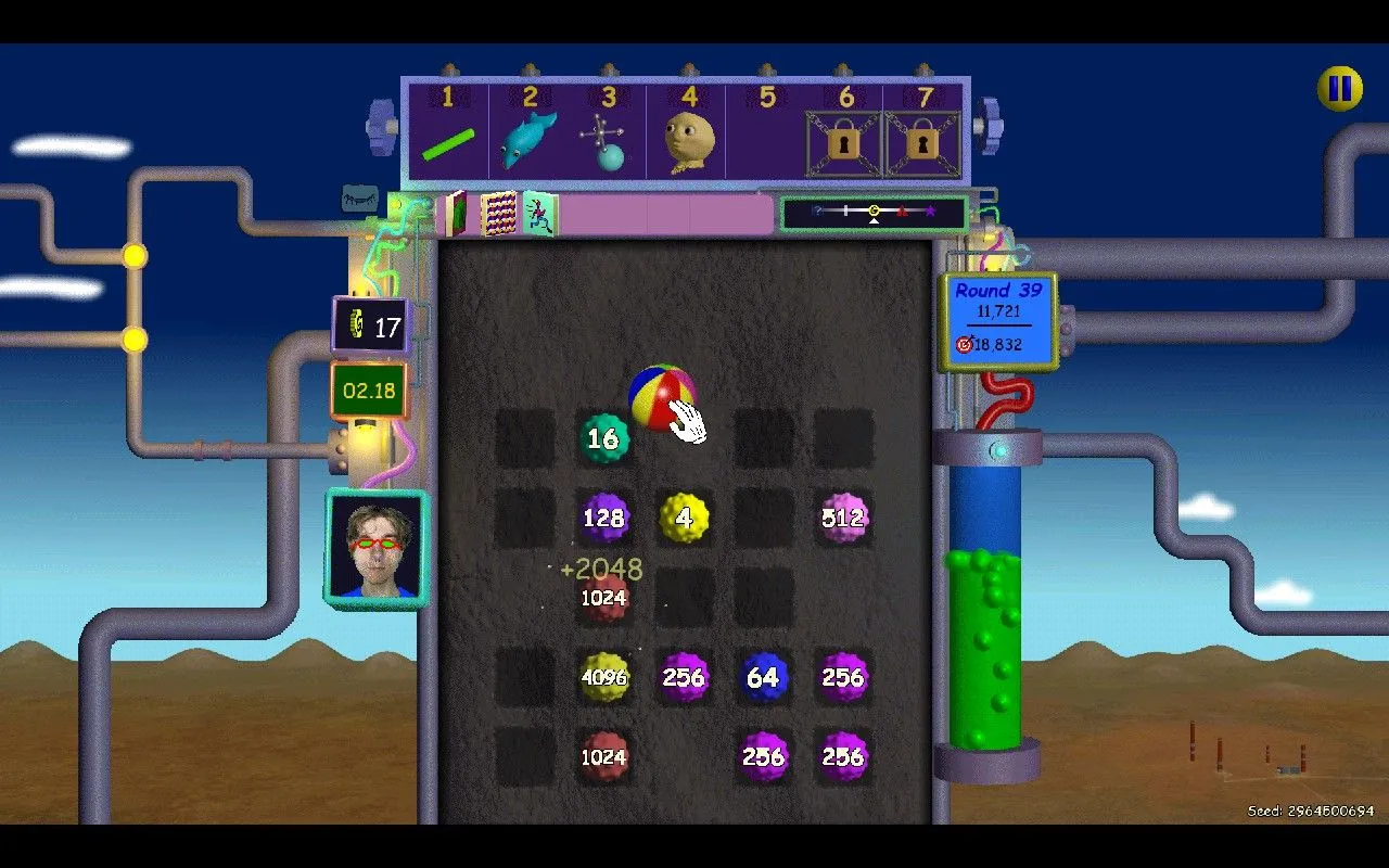 Giao diện gameplay Nubby's Number Factory ở vòng 39, thể hiện lối chơi số tăng lên và các chốt điểm.
