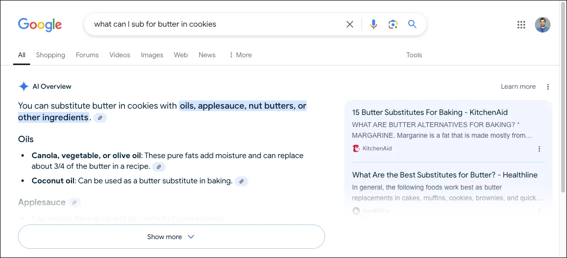 Giao diện Google Search năm 2024 hiển thị AI Overview từ Gemini AI cung cấp câu trả lời trực tiếp