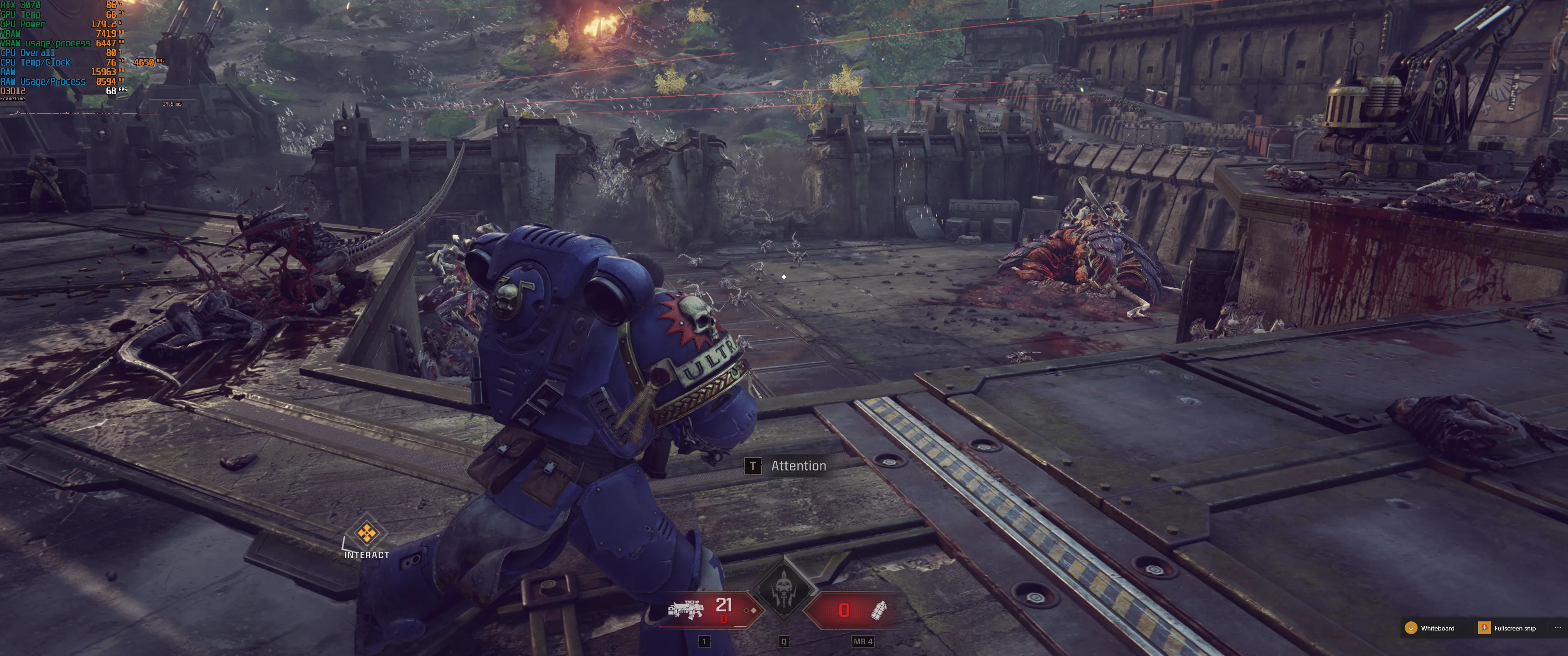 Giao diện hiển thị mức sử dụng CPU và GPU khi chơi game Warhammer 40,000: Space Marine 2 trên thiết bị cầm tay