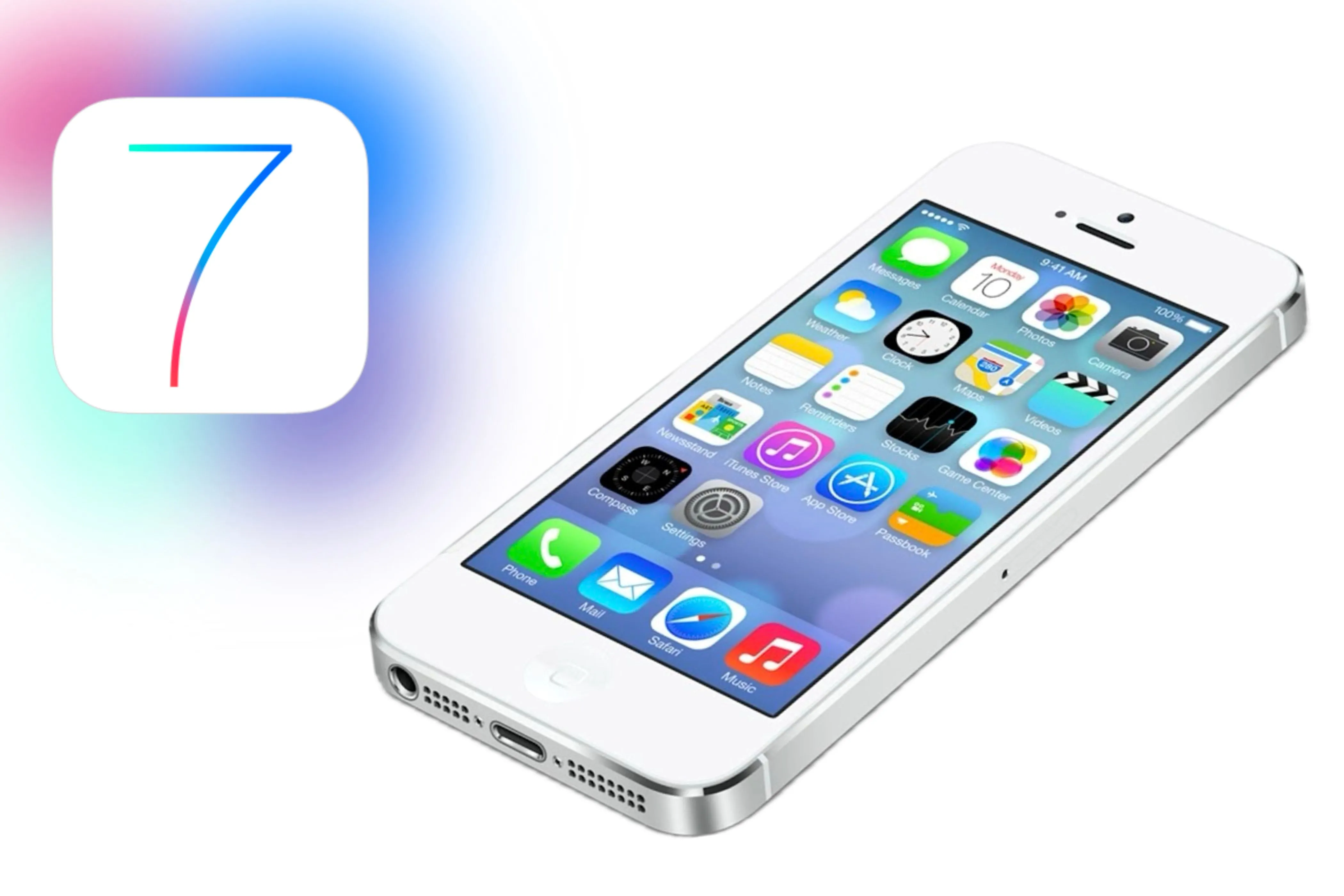 Giao diện iOS 7 với thiết kế phẳng và biểu tượng đầy màu sắc trên iPhone