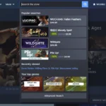 Giao diện mới của Steam với thanh tìm kiếm nâng cấp và menu điều hướng hợp nhất.
