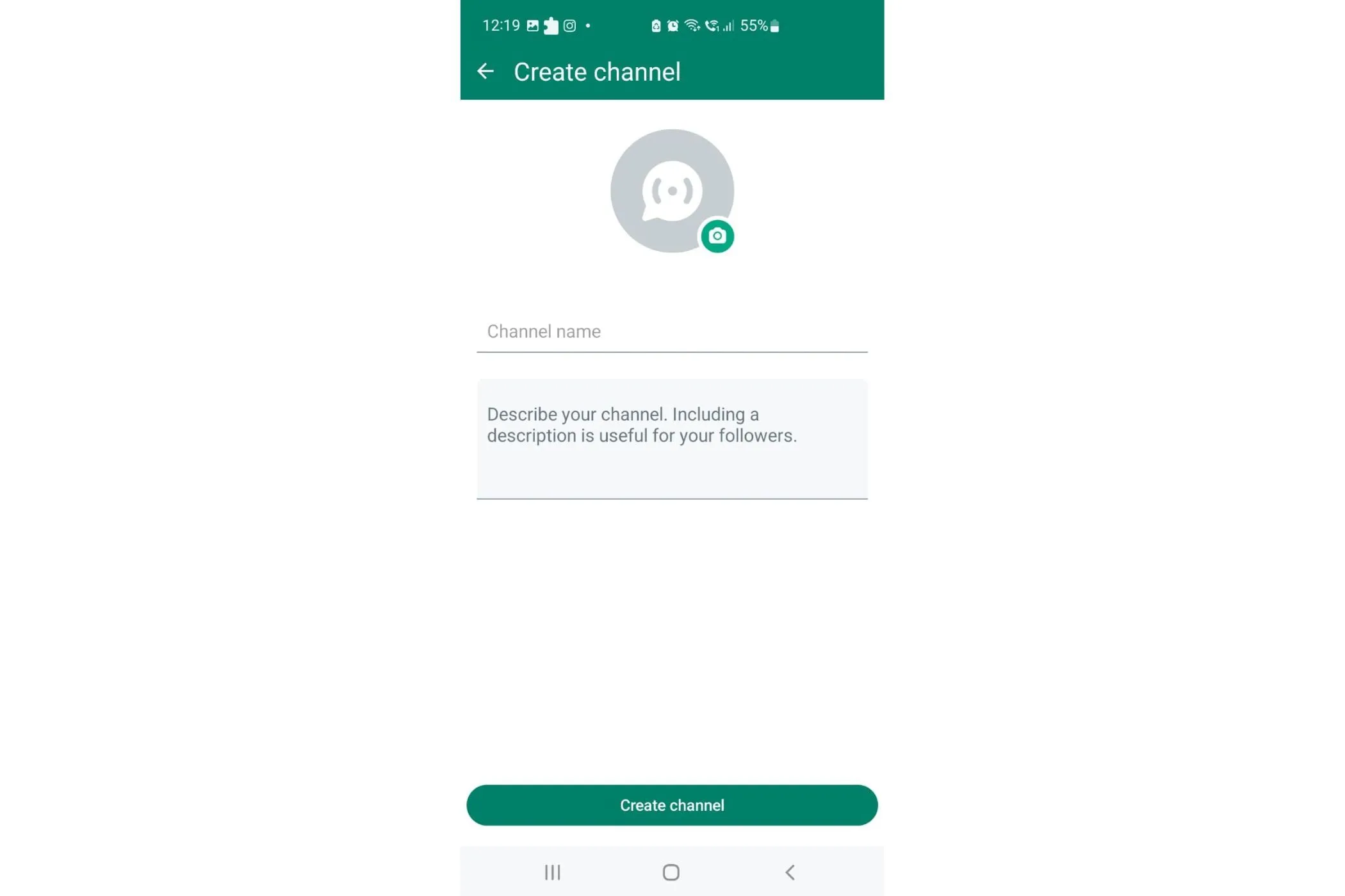 Giao diện thông tin Kênh WhatsApp, nơi bạn có thể đặt tên cho kênh