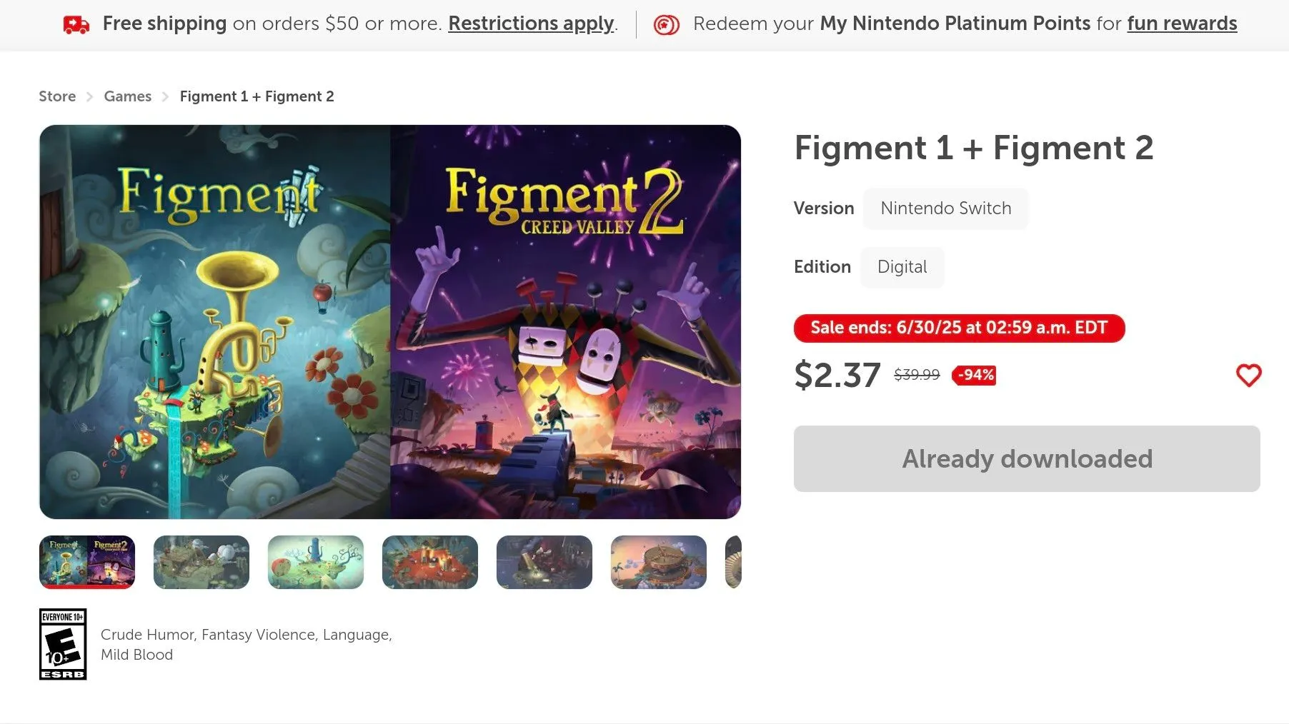 Gói game Figment 1 & 2 được bán trên Nintendo eShop trong một đợt giảm giá.